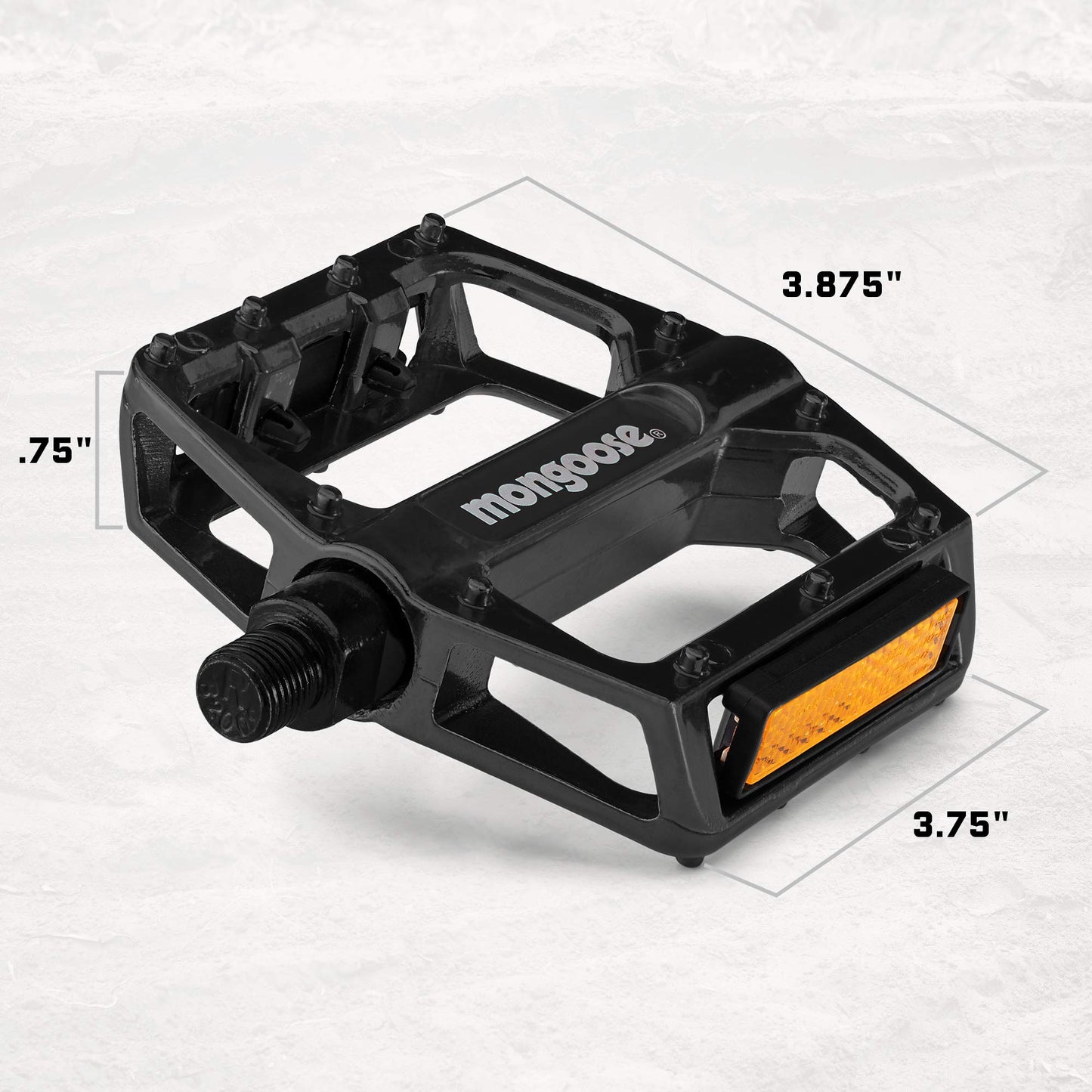 Mongoose Mountain Bike Pedals, Black, Set of 2, Lightweight and Durable Alloy Stands Up to Tough Riding, with Reflectors, Fits 1/2" or 9/16" Cranks, Easy Installation, Replacement Bike Pedals