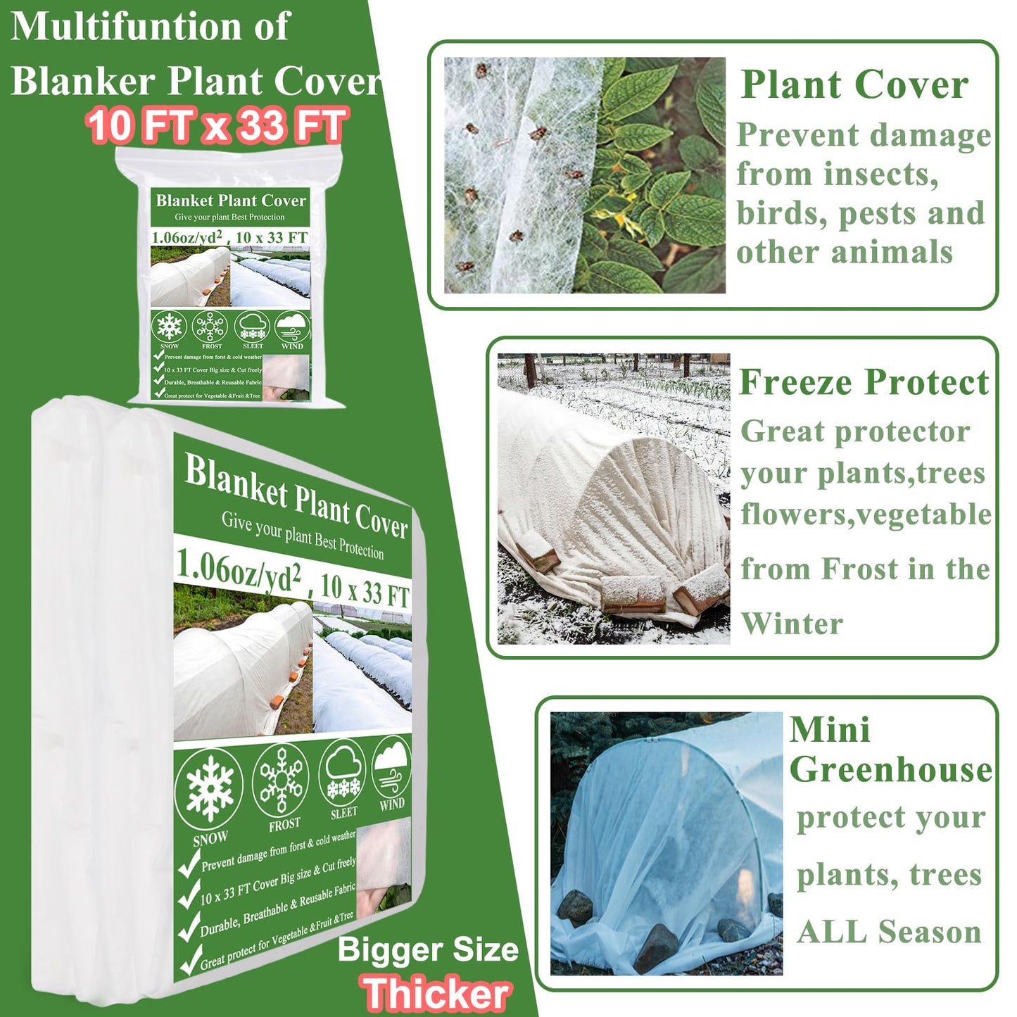 WYRJXYB 3x10M Plant Covers Freeze Protection Kit, Garden Hoops Kit for Winter, Frost Cloths Plant Blankets Floating Row Cover for Winter Outdoor, Greenhouse Garden Hoop for Raised Beds Snow Protection