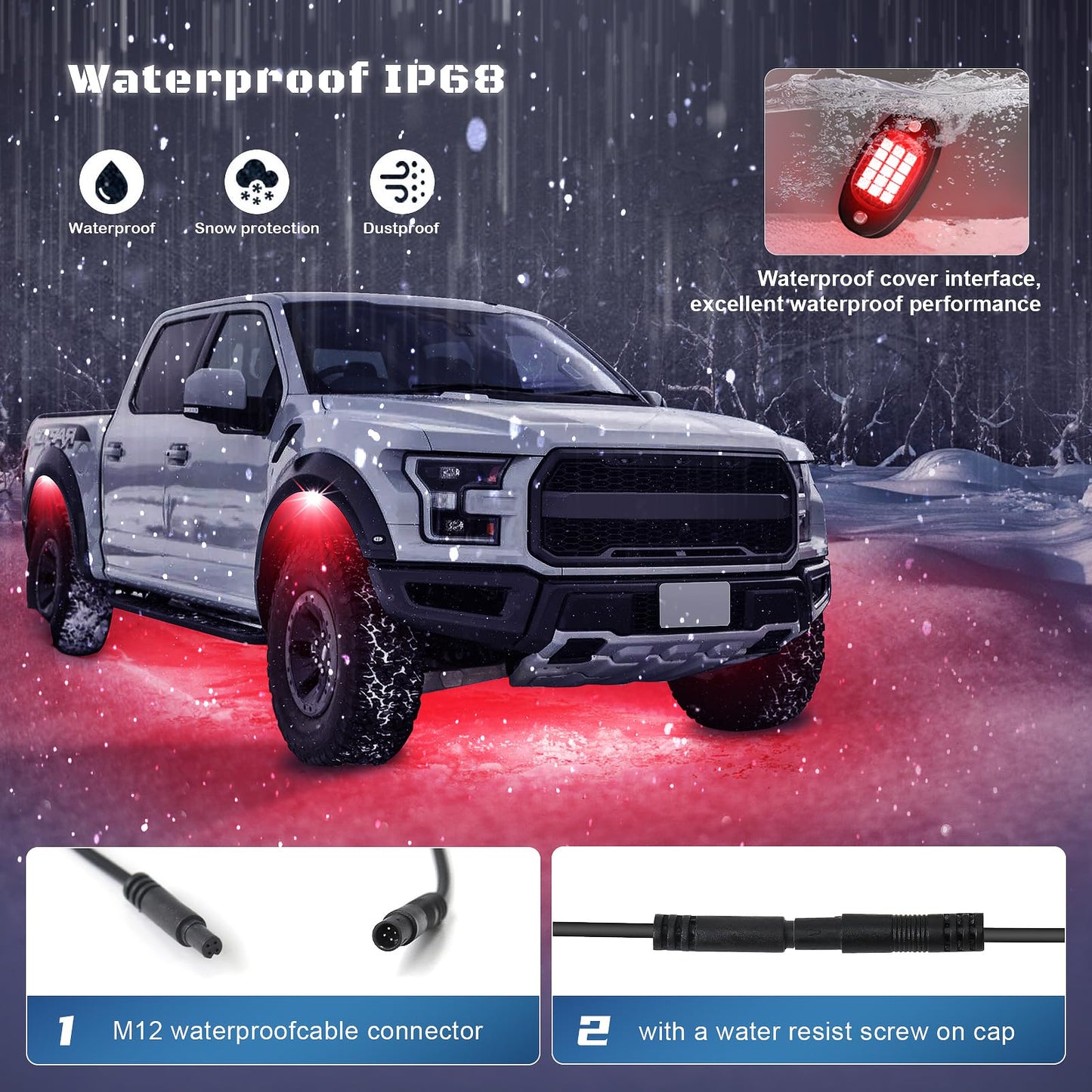 8 Pods RGB LED Rock Lights Kit with APP Control, Multi-Color 175° Beam Angle Car Underglow Lights for Trucks, Waterproof Music Mode, Neon Underbody Lights for Jeep UTV SUV ATV Boat Golf Cart Exterior