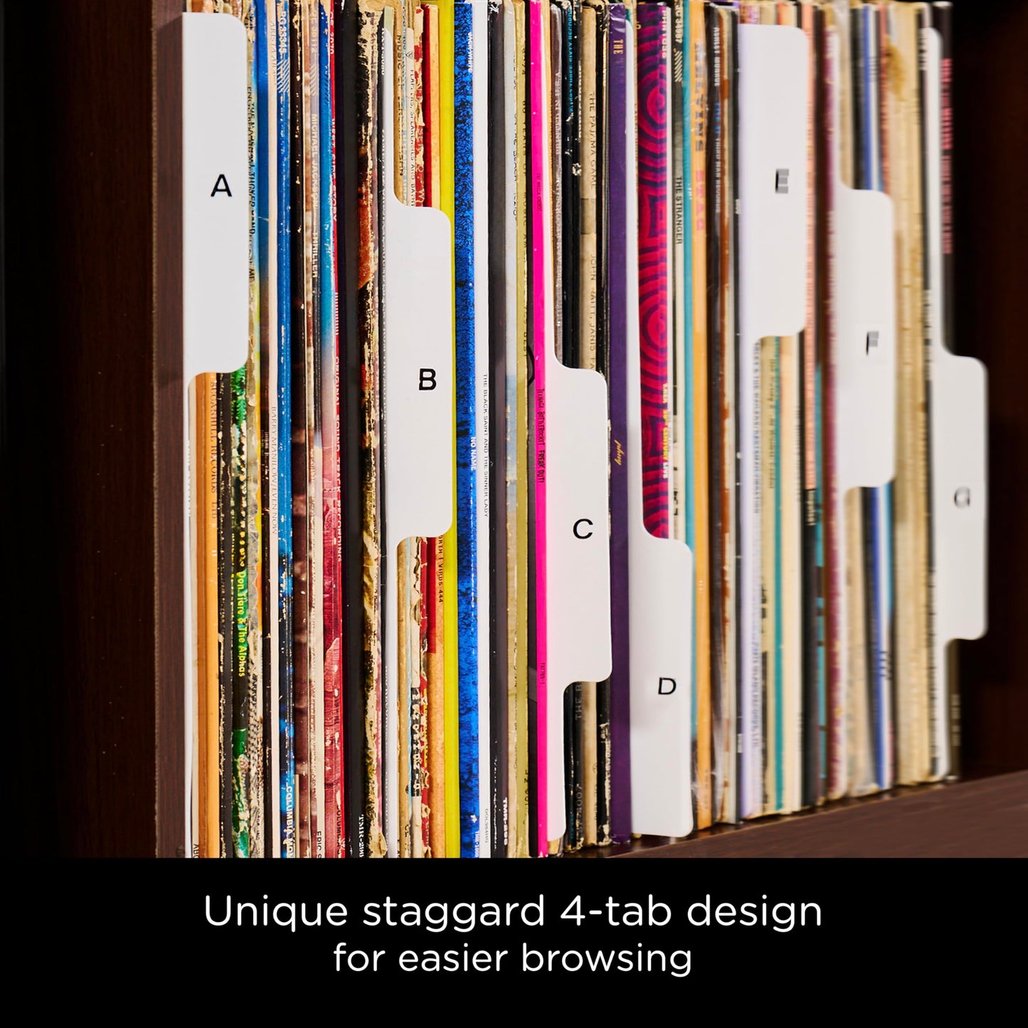 Carstens Records Heavy Duty Vinyl Album Dividers A-Z | Single Sided Printing | 12" LP Organizers with Tabs | Pack of 26 White | Made in The USA | for Side Browsing