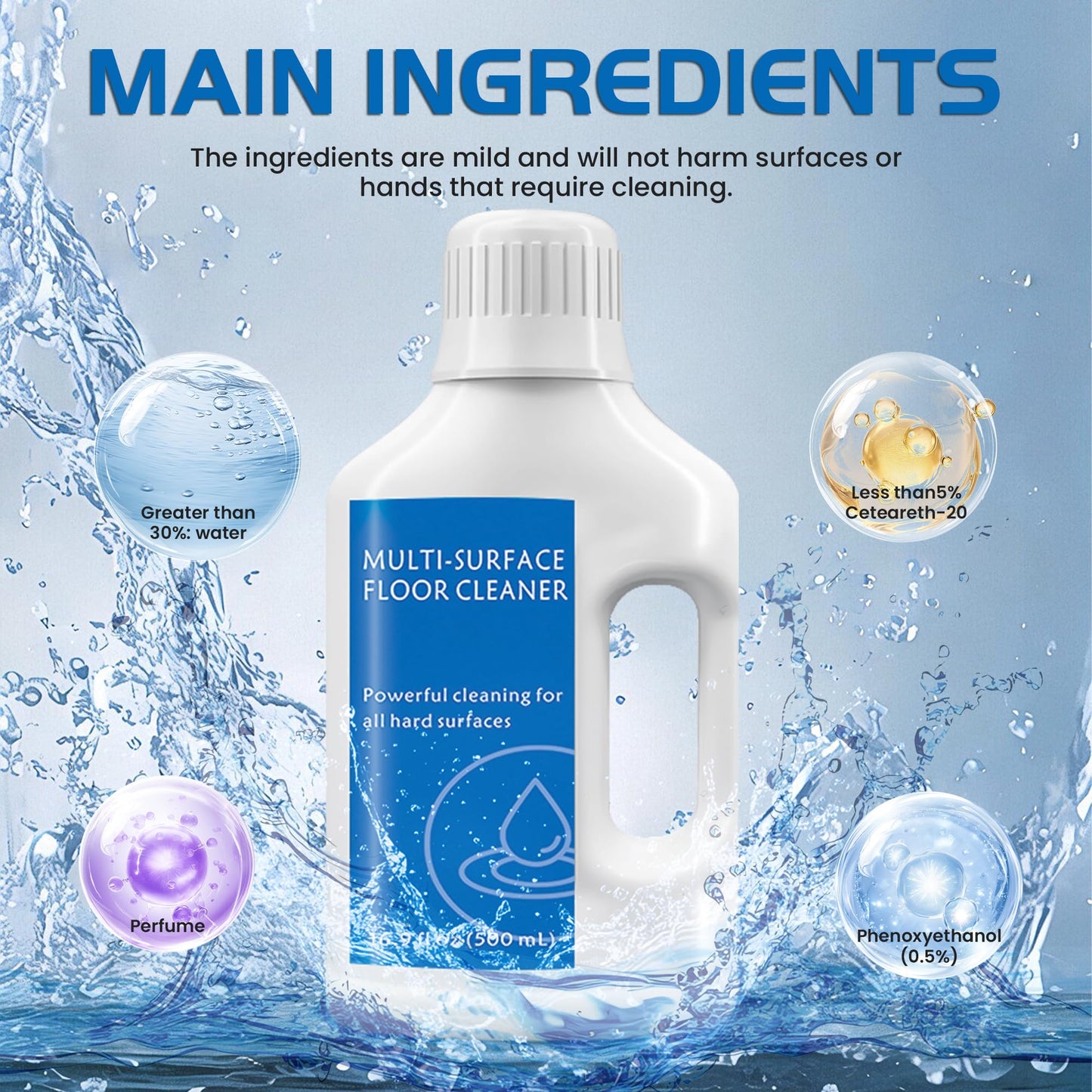 4Pcs 500ml Floor Cleaning Solution,Compatible with Dreame H11, H11 Max, H12 PRO, H12S AE, H15 Wet Dry Vacuum, Floor Cleaner Liquid Refill for Multiple Surfaces Floor Cleaner Liquid Refill