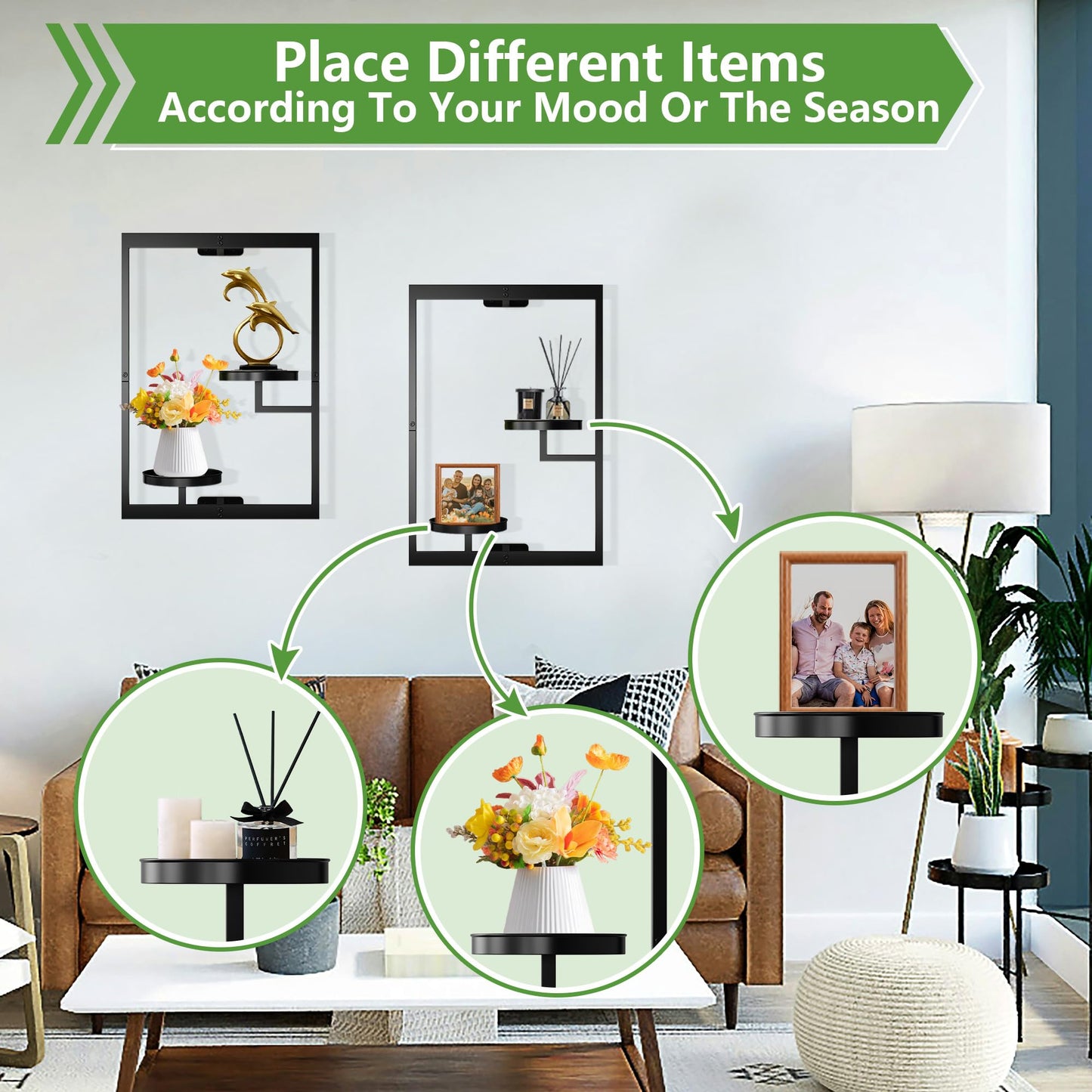 2 Pack Picture Frame Wall Plant Holder, Window Plant Hanger Indoor Wall Mount, Metal Hanging Planter, ATSKIM Flower Stand Floating Shelves Decor for Living Room Balcony (Black)