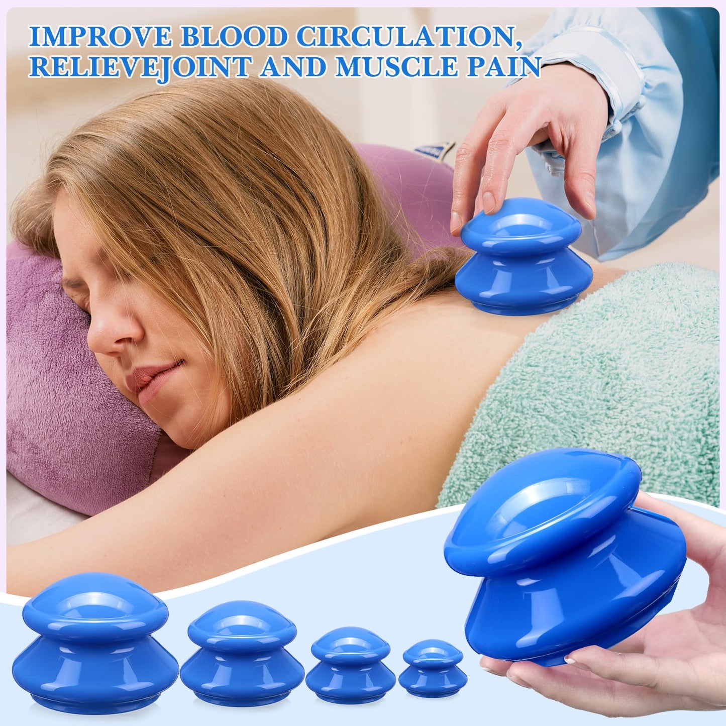 Geiserailie 16 Pcs 4 Sizes Cupping Therapy Set Silicone Cupping Massage Cups Professional Chinese Therapy Cup Vacuum for Body Muscle Nerve(Dark Blue)
