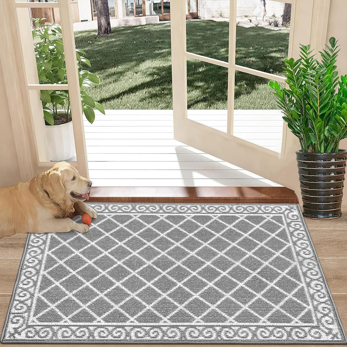 HEBE Non Slip Door Mat Indoor, 32" x 48" Heavy Duty Entrance Rug for Front Door, Washable Absorbent Floor Mat for Entryway Garage Patio, Grey