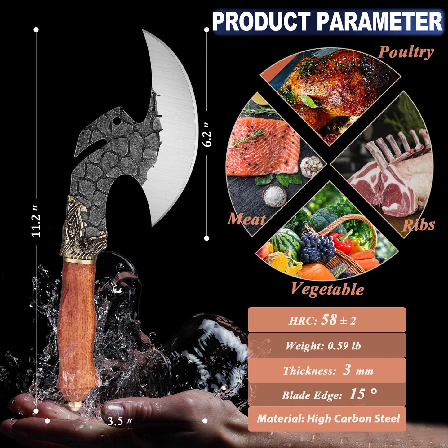 Dream Reach Viking Cleaver Knife Butcher Meat Cutting Boning Knife High Carbon Steel Kitchen Axe with Sheath Home Outdoor BBQ Camping Birthday Christmas Gift Men