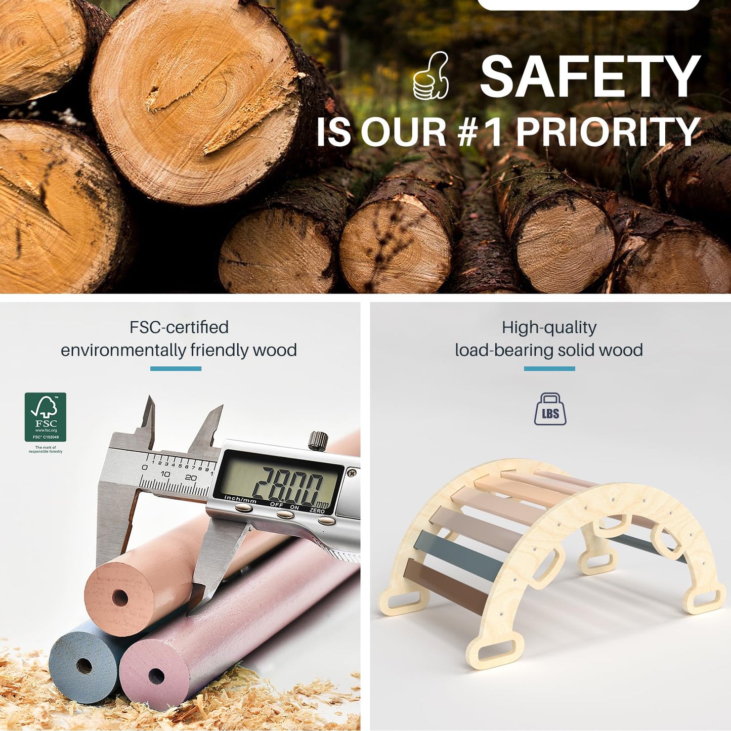 BlueWood Wooden Ladder Arch for Climbing Toddlers Set Waldorf Children Indoor Gym Learning Toys Playset Playground Kids - Mauve Pink