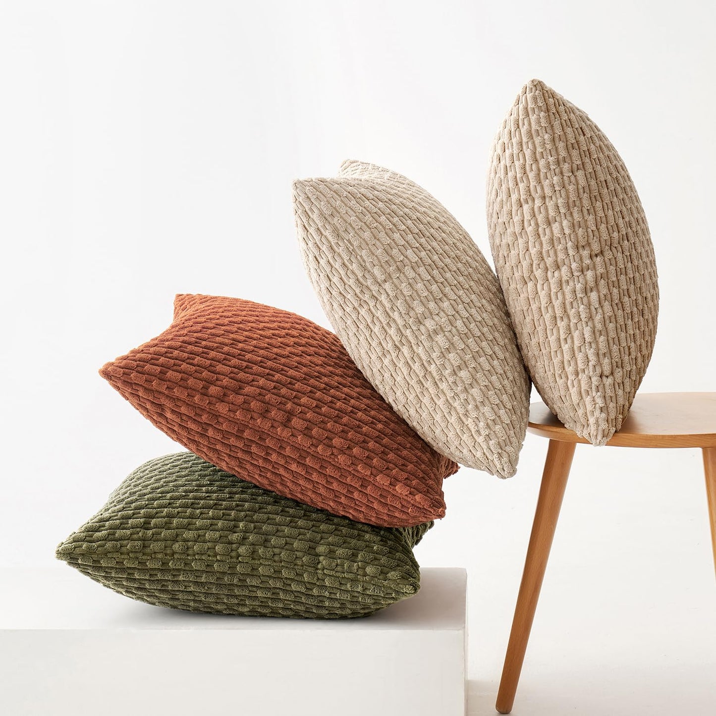 MIULEE Pack of 4 Rust-Olive Green Throw Pillow Covers 18x18 Inch Soft Corduroy Decorative Boho Striped Pillow Covers Pillowcases Modern Farmhouse Home Decor for Couch Bed Sofa Living Room