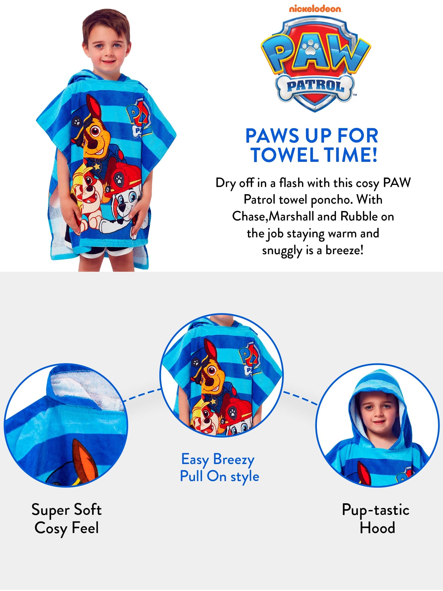 Paw Patrol Boys Hooded Towel Poncho One Size