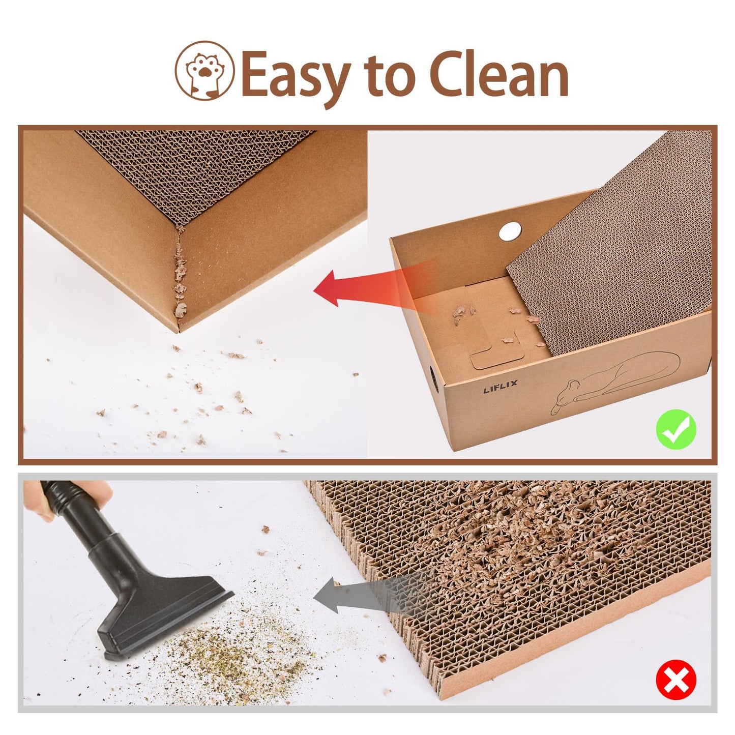 LIFLIX Cardboard Cat Scratcher with 2 Boxes, 6PCS Reversible Scratch Pads in Large Scratching Box, 43L * 34W * 15H cm