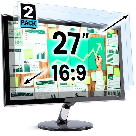 27 inch Blue Light Blocking Screen Protector Panel for 16:9 Widescreen Computer Monitor and Laptop - PC Anti-UV Eye Protection Filter Film - Anti-Scratch Diagonal Frame Shield [2 Pack]