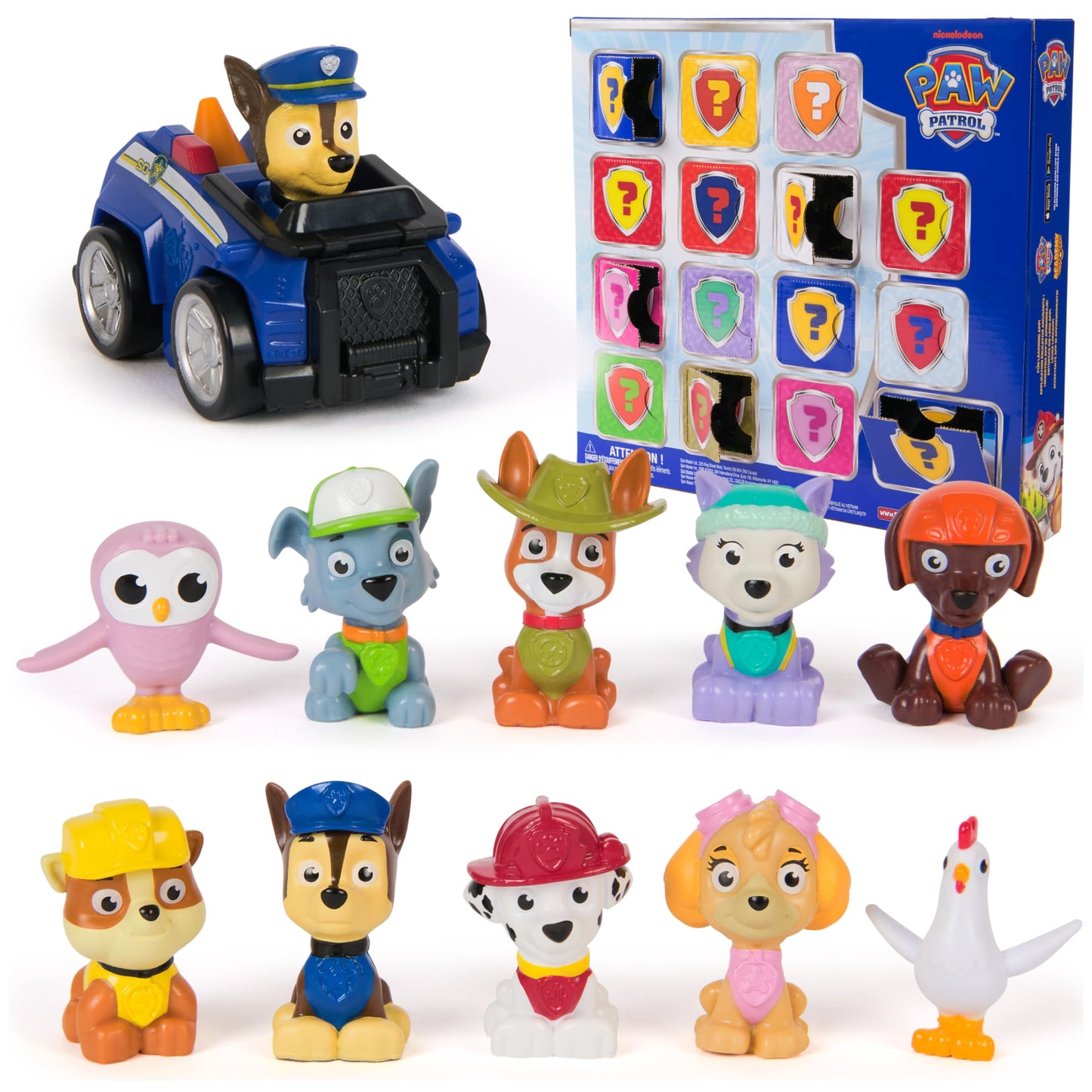 PAW Patrol Rewards Box Gift Pack, 8 Mini PAW Patrol Figures, 2 Animal Figures, 4 Sticker Sheets & 1 Pup Squad Racer, Kids Toys for Boys & Girls Ages 3 and Up