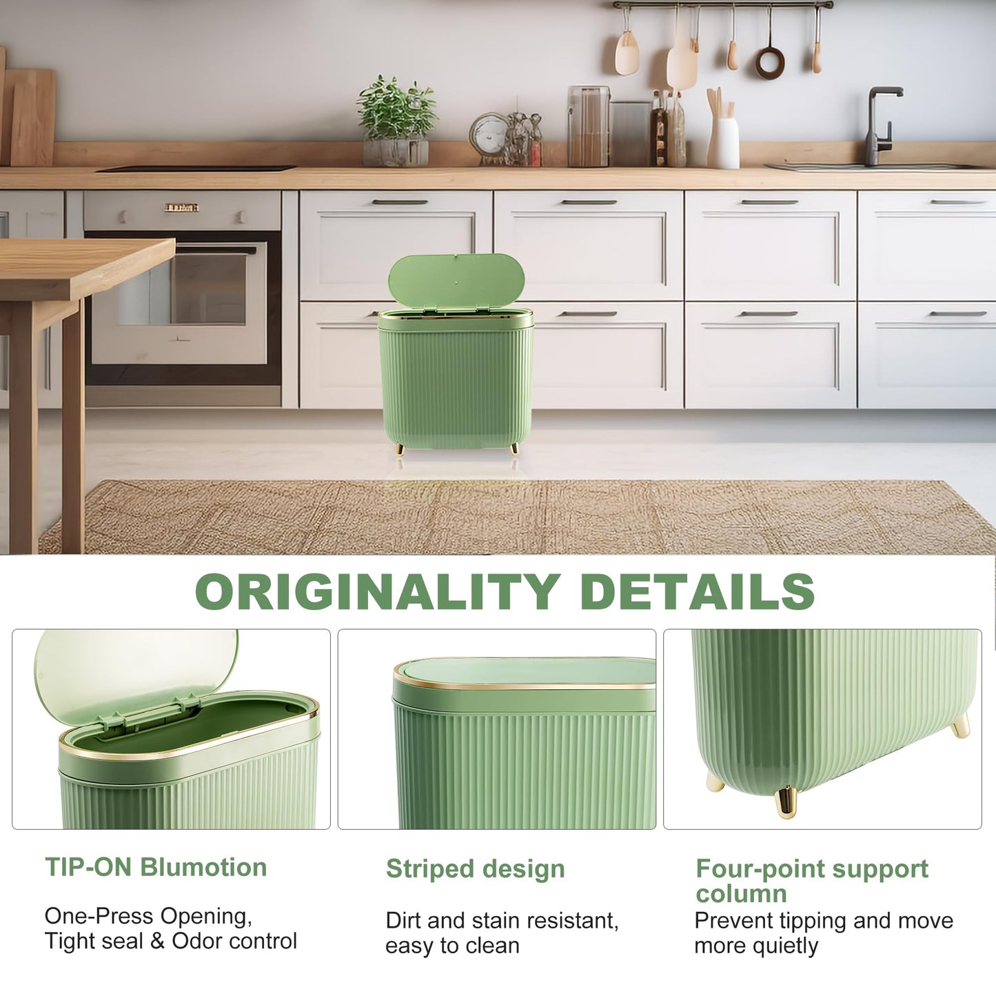 Supteron Bathroom Trash Can with Lid 3.2 Gallon Narrow Trash Can Small Plastic Trash Bin 12 Liter Rectangular Plastic Garbage Can with Press Type Lid for Bedroom Bathroom