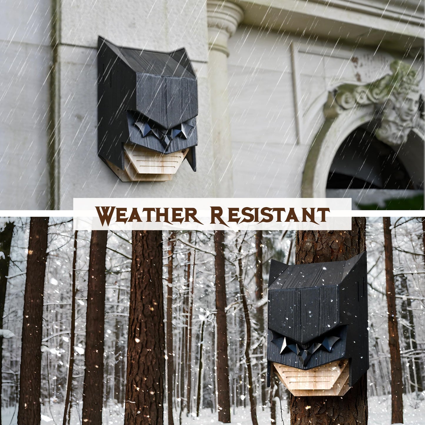 Caped Hero Bat House for Outdoors - Wooden Large Three Chamber Box Perfectly Designed to Attract Bats, Weather-Resistant (Black, 3 Chamber)