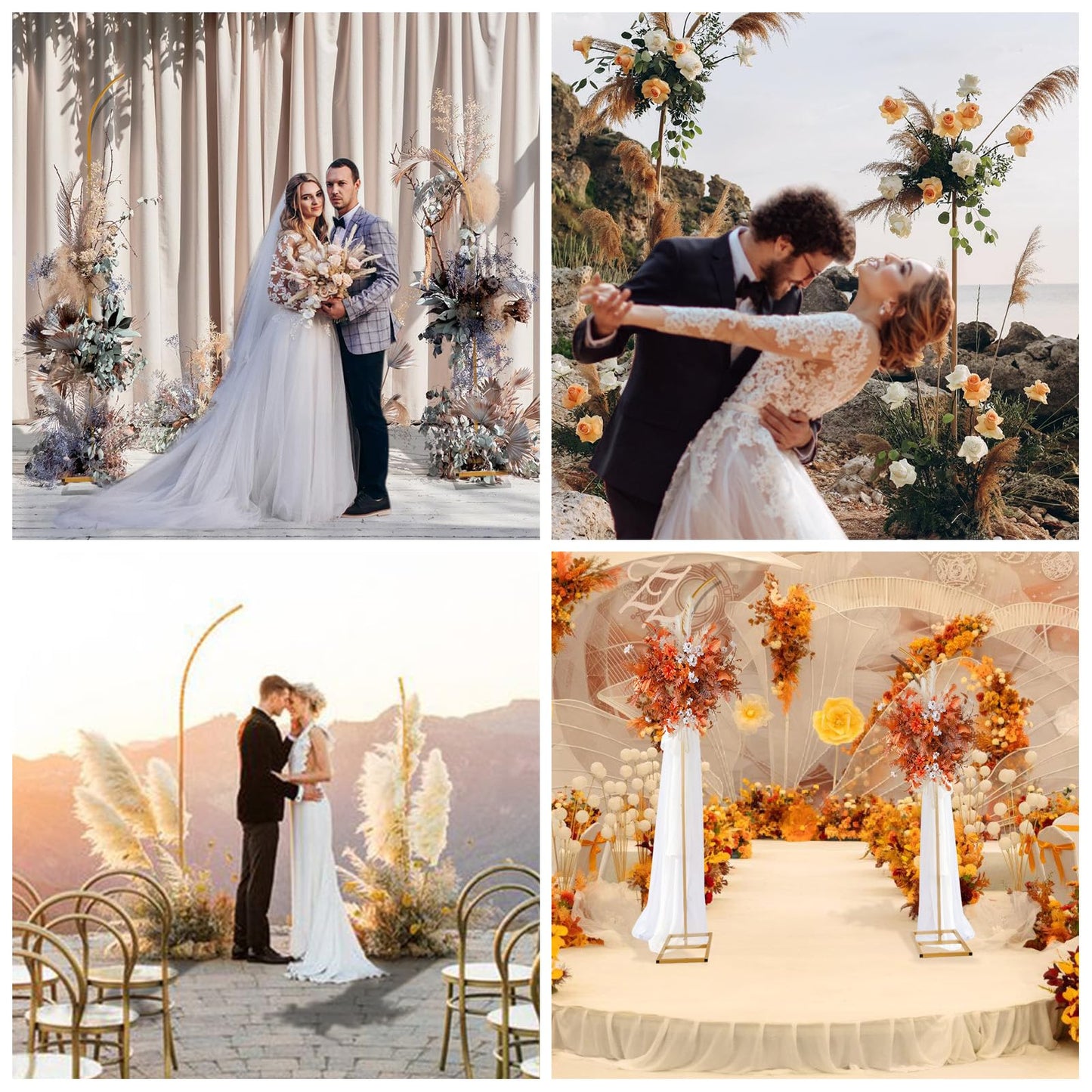 Teabelle 2pcs Metal Wedding Arch Backdrop Stand, 8.2FT & 6.9FT Gold Curved Top Arch Backdrop, Set of 2 Backdrop Arch Frames for Wedding Ceremony Birthday Baby Shower Graduation Party Decorations