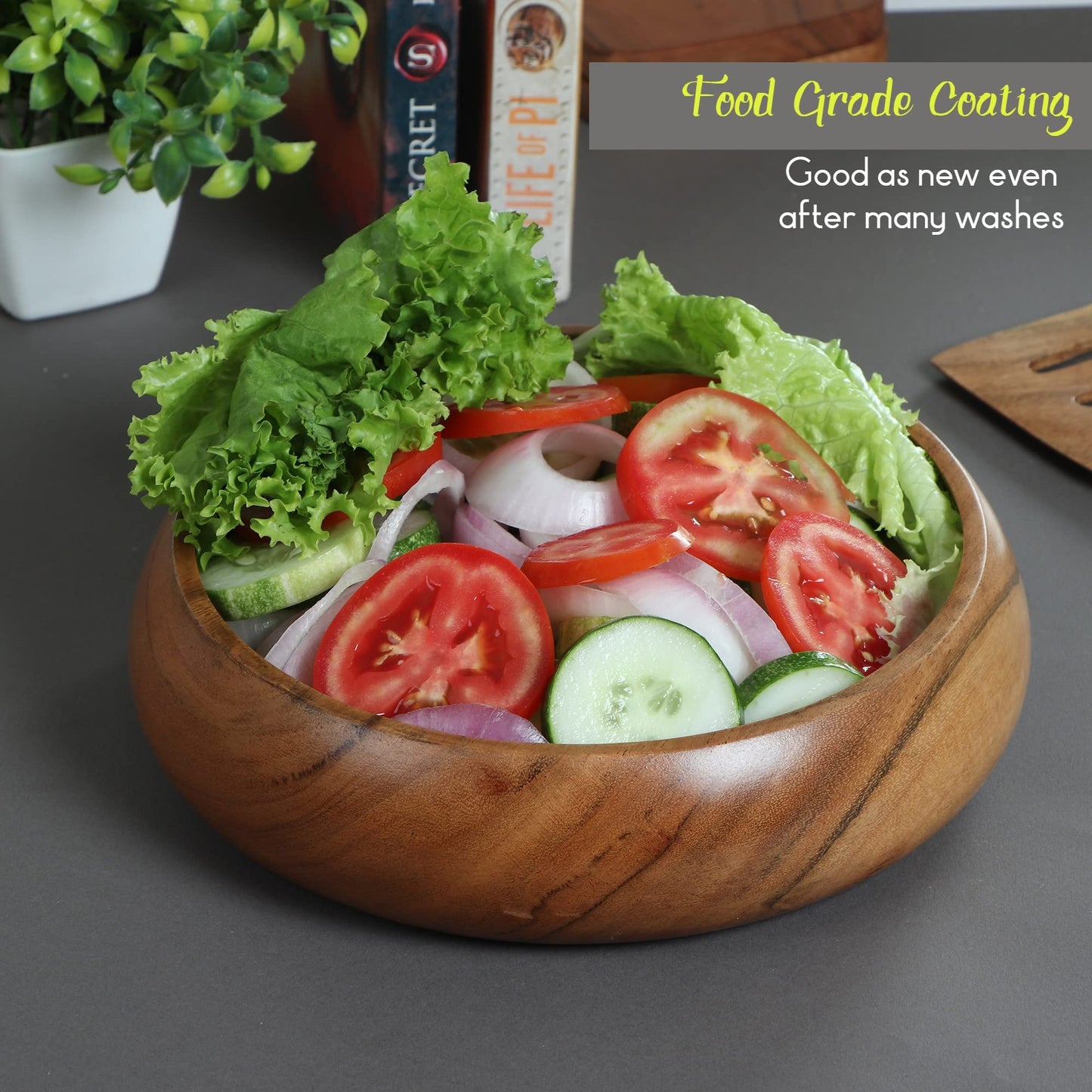 LAVAUX DESIGNS Wooden Bowls for Food | Set of 2 Individual Acacia Wood Bowls 8 x 2 inches (25 oz) | Enjoy Your Salad, Pasta, Rice, acai, Smoothie, Soup, Fruits, Snacks