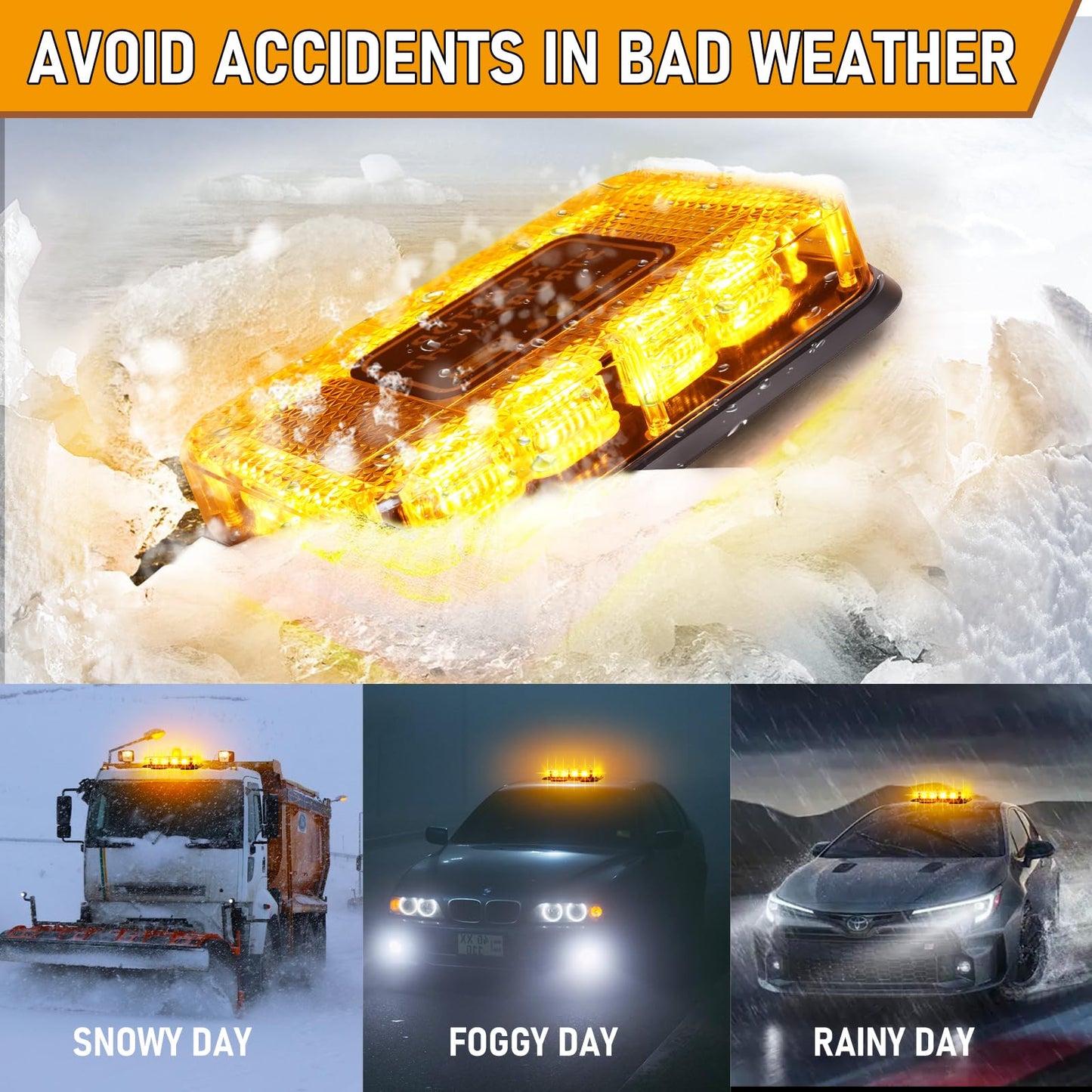 Amber Strobe Light, 16 Flashing Mode, 48pcs Led, Roof Top Hazard Flash Warning Emergency Beacon Lights for Vehicles Trucks Snow Plows Postal Mail ATV UTV, 1PC Pack