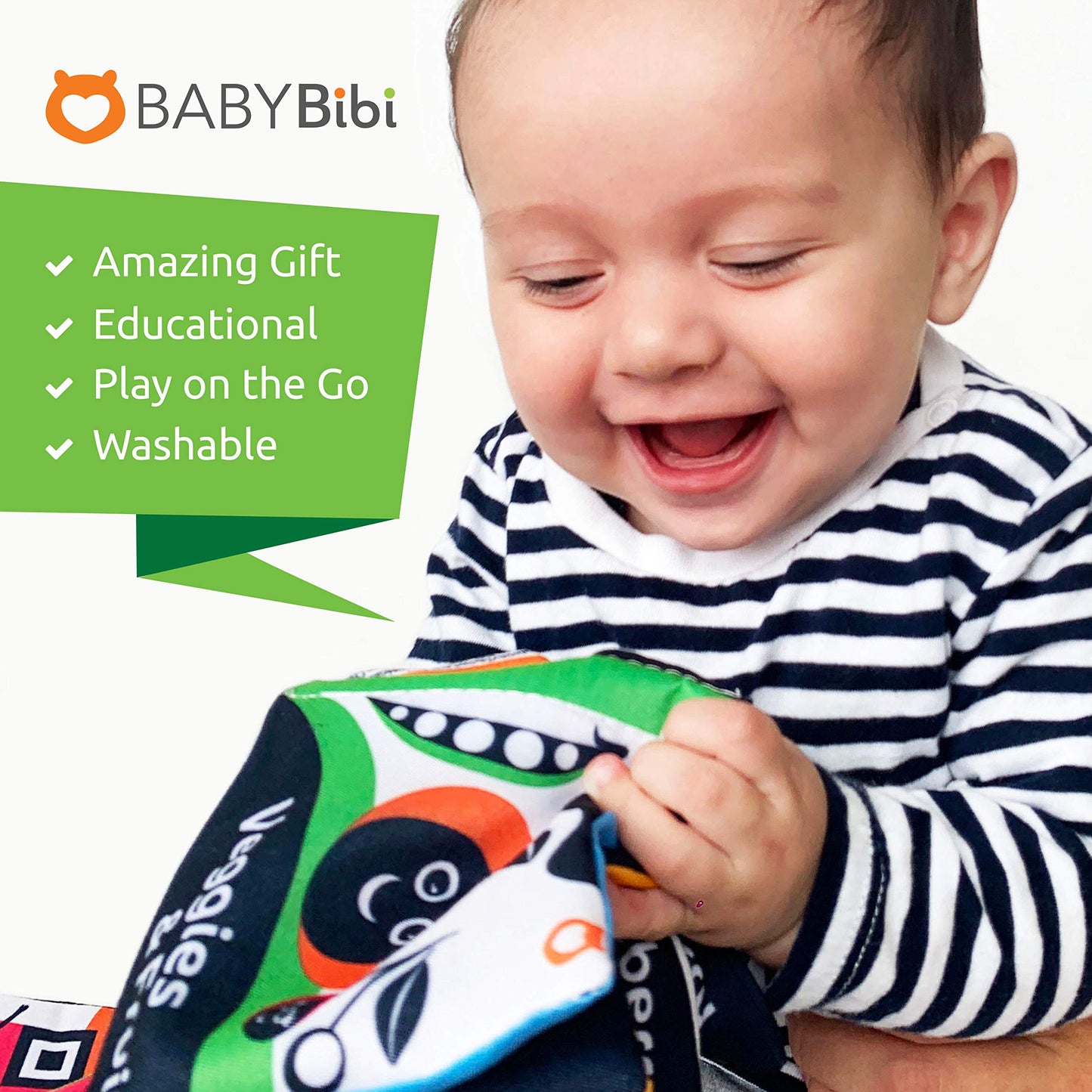 BabyBibi Cloth Books (Set of 6). High Contrast Soft Books. Black and White Images Encourage Infant Development – Suitable for Babies and Toddlers from 0+ Months – ASTM Certified