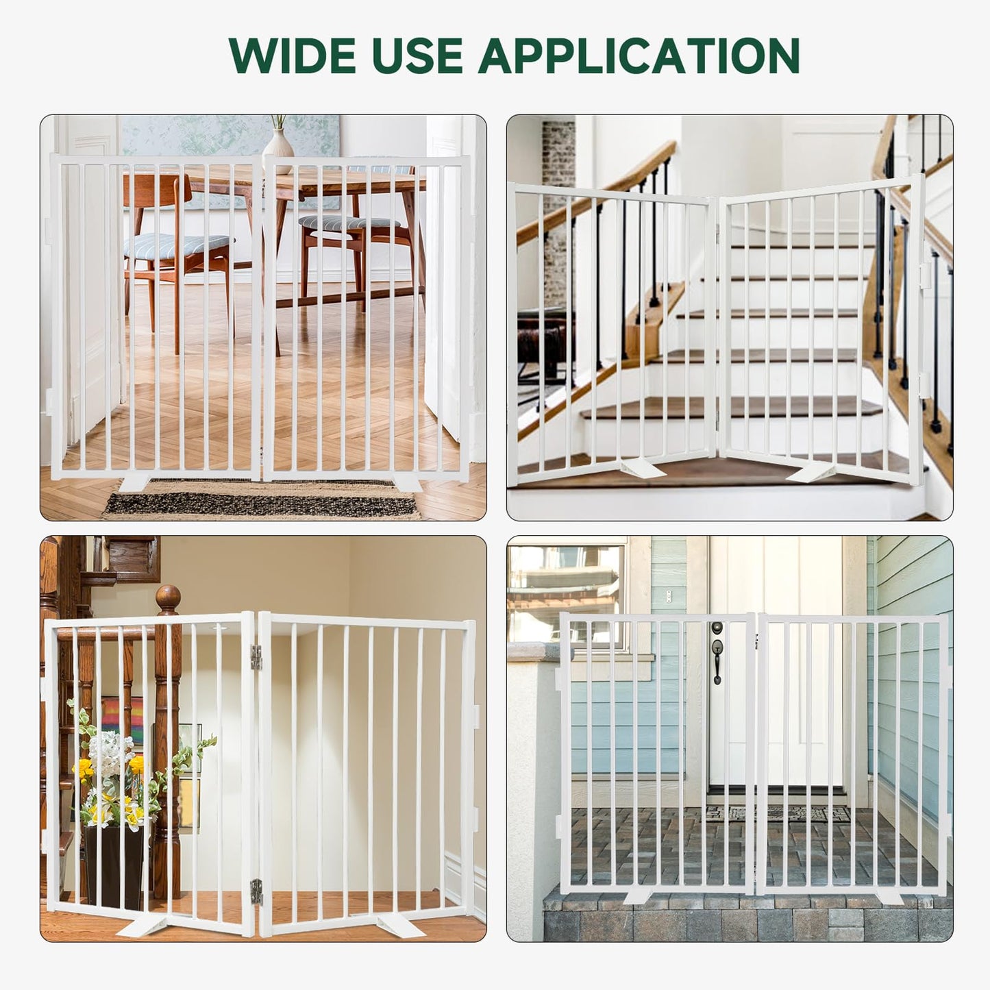 Snagle Paw Full Metal Freestanding Dog Gate,Indoor Outdoor Pet Gate with Floor Protect Support Feet, 40x32 Inches Foldable Dog Fence for Stairs, Hallways and Doorways (32'' H 2 Panel, White)