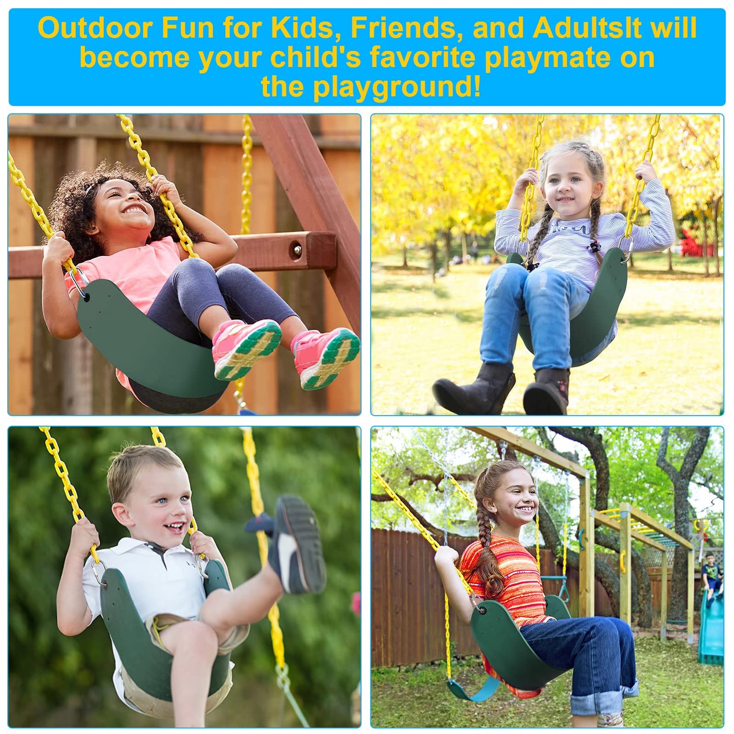 EVA Soft Plastic Swing Set, AGPTEK Swing Seat with 66 Inch Heavy-Duty Rust-Resistant Chains, Suitable for Kids and Adults up to 250 lbs for Outdoors, Playground, Jungle & Gym