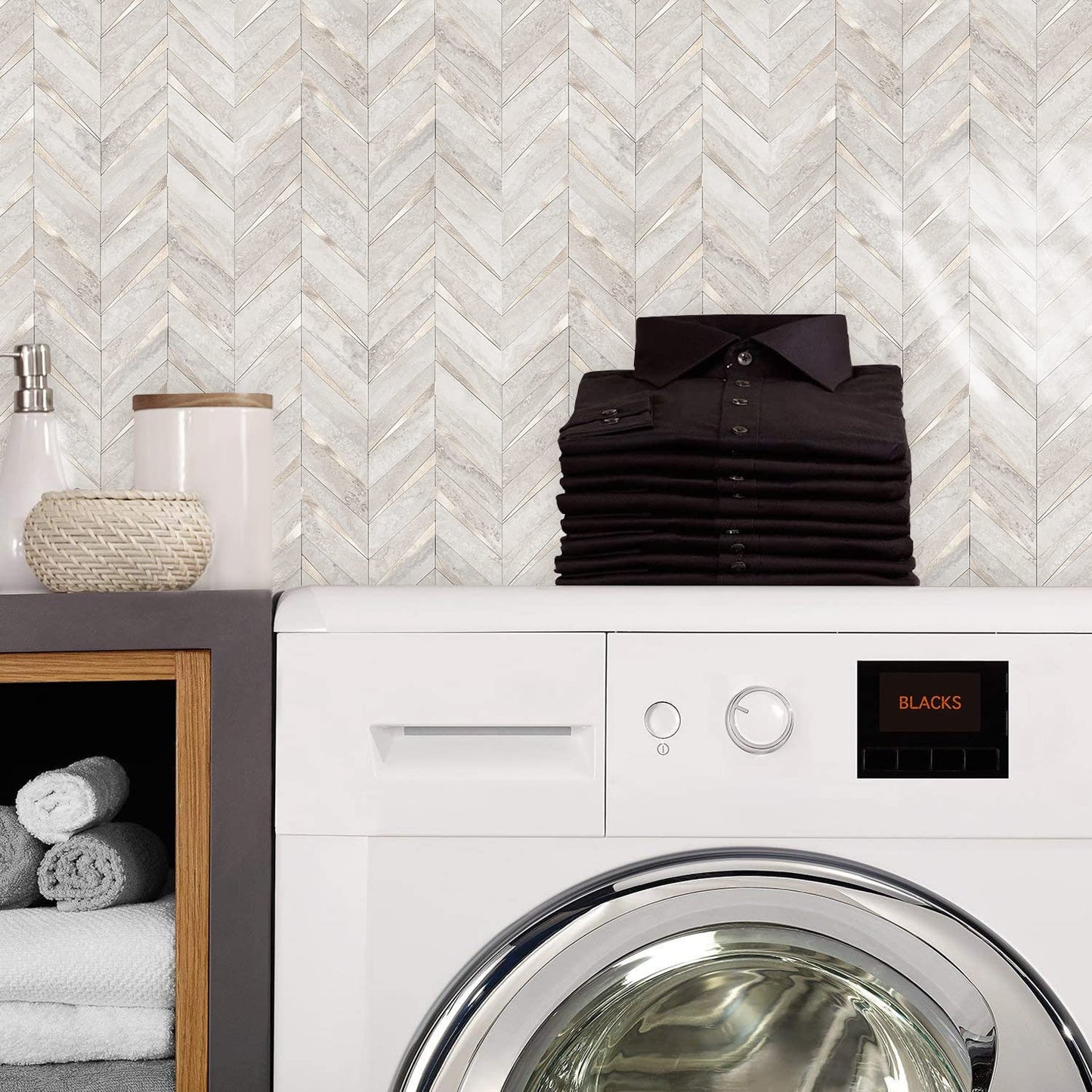 STICKGOO 10-Sheet Herringbone Tile Peel and Stick Backsplash, Marble Beige Mixed Metal Gold PVC Stick on Backsplash, Self Adhesive Wall Tile for Kitchen and Bathroom