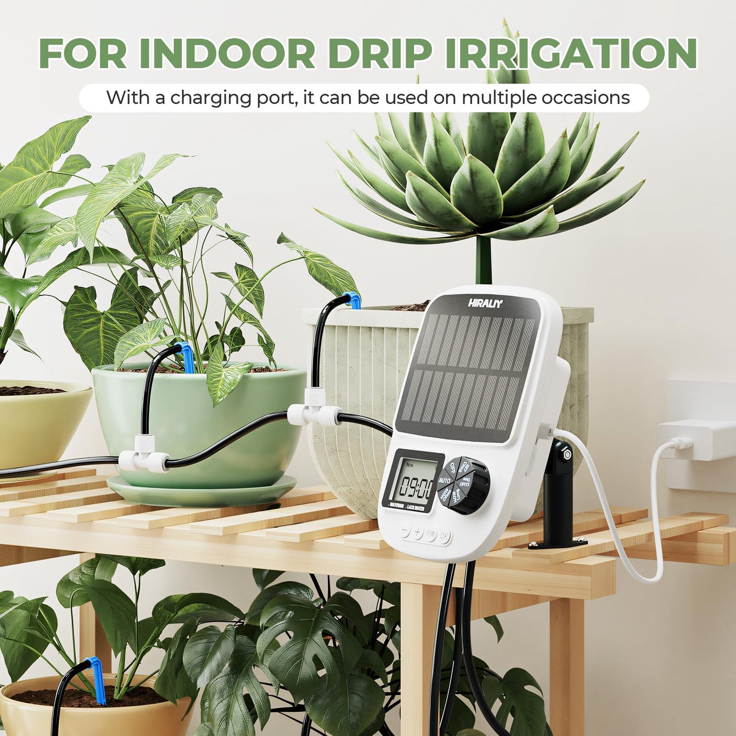 HIRALIY Solar Automatic Drip Irrigation Kit System with Drip Emitter Stake, Auto Easy DIY Watering Device Supported Pots Plants, 6 Modes Timer