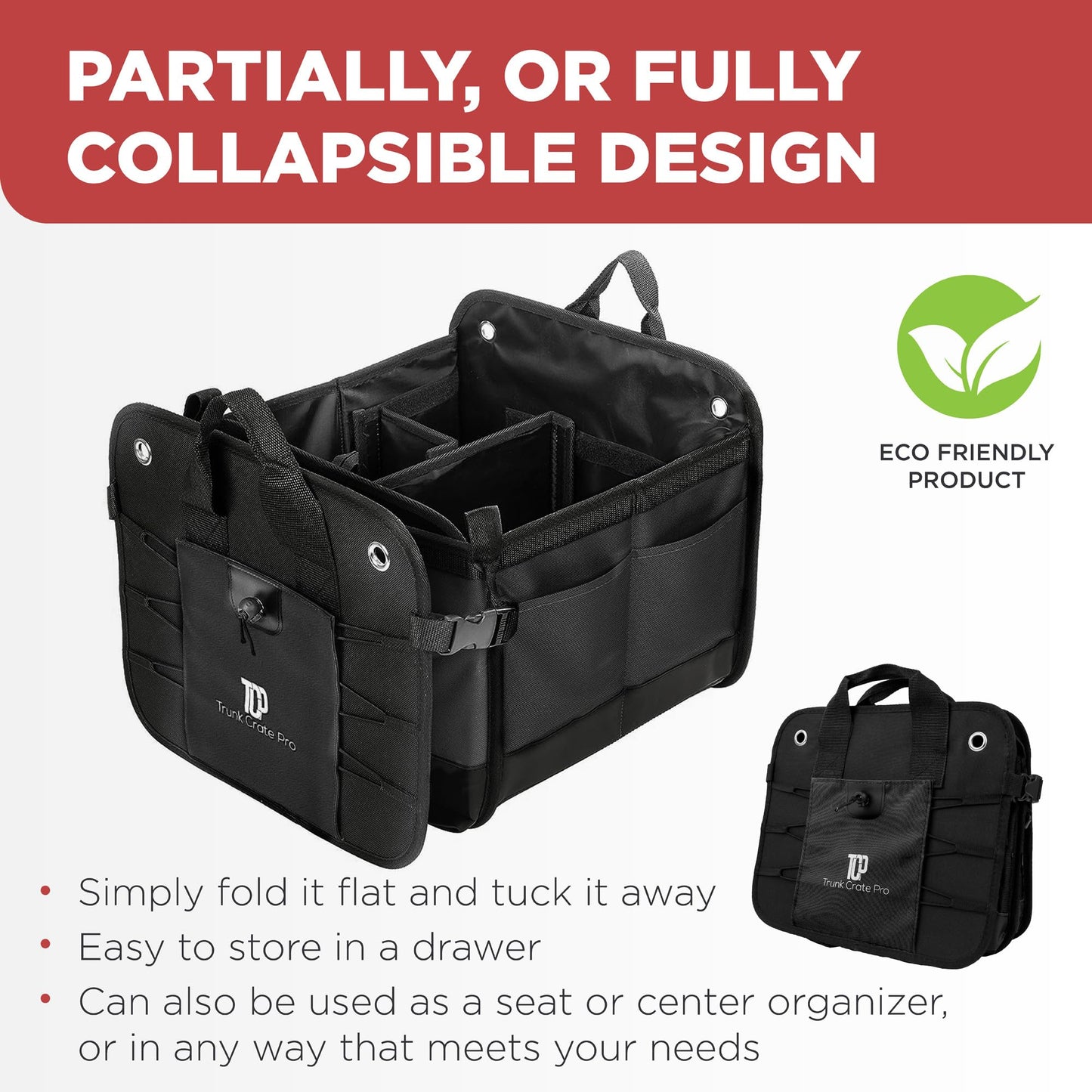 Trunk Organizer for SUV - Car Accessories, Back Seat Car Organizer, Trunk Car Organizer - Car Essentials | Premium Adjustable Multi 4 Compartments Design - Gift for Men and Women (Large, Black)