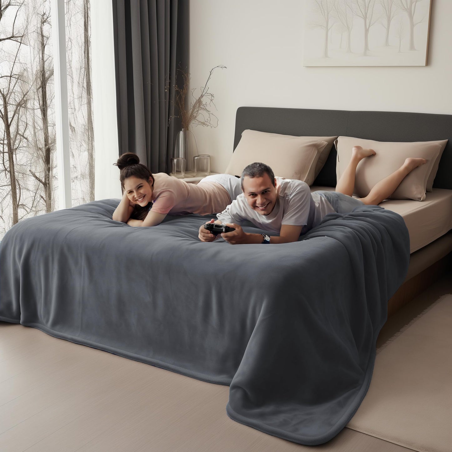 Waterproof Blanket for Bed, Couch, Kids & Pets Protection – Splash-Proof, Spill-Proof, Leakproof Flannel Blanket Reversible Design (Moon Grey & Starlit Grey, 60x80”) Bedding Aid