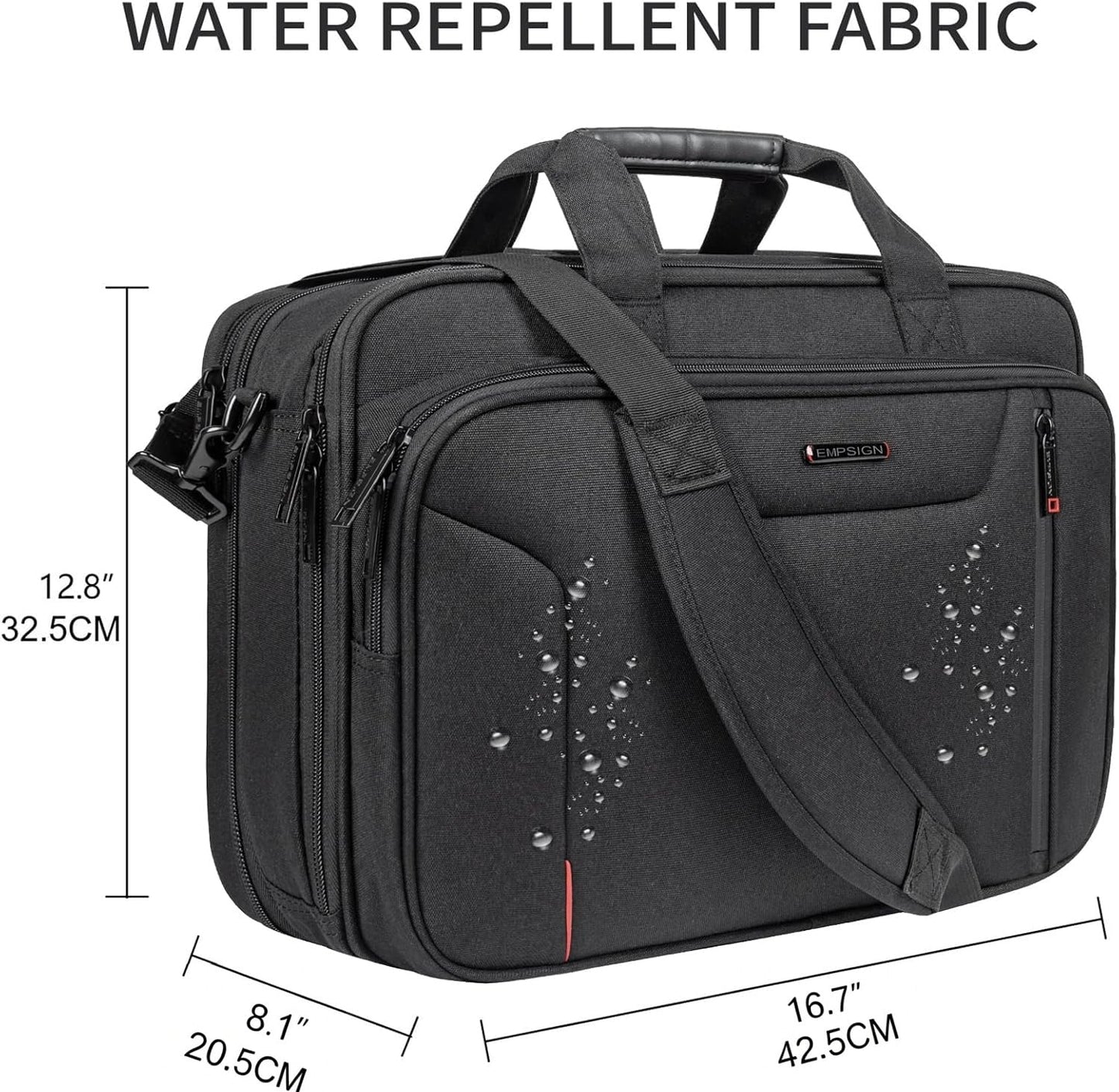 EMPSIGN Stylish Laptop Bag Briefcase, 17.3 Inch Laptop Case Expandable Messenger Shoulder Bag for Men Water Repellent, Computer Office Carrying Bag for Work Business Travel-Black/Red