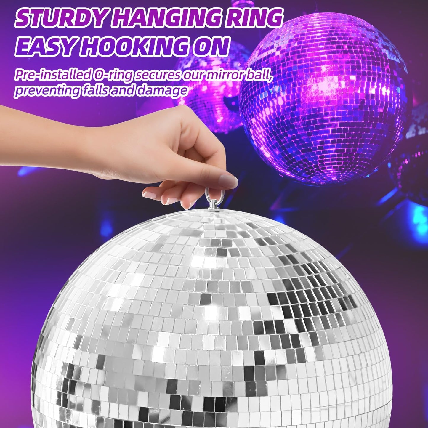 12 Inch Mirror Disco Ball lamp, Silver 12" Disco Ball Decor Hanging Disco Ball for Party Wedding Holiday Home Decoration, Disco Ball x 1pc, Replacement Mirror x 20pcs, Big Disco Ball (Silver, 12inch)