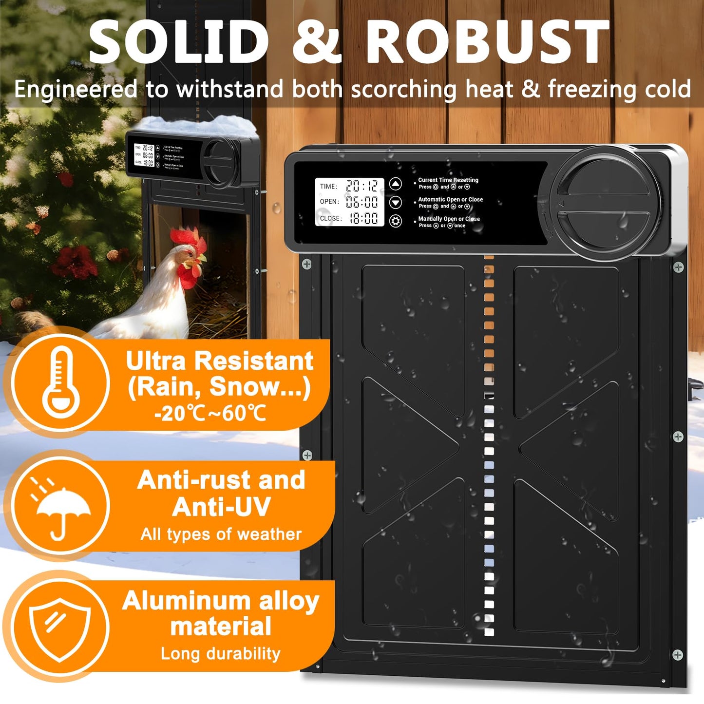 Automatic Chicken Coop Door - Large Chicken Door Automatic, Chicken Coop Door | Aluminum Alloy | Anti-Pinch | Manual & Timer Mode, Automatic Chicken Door with Low Battery Warning