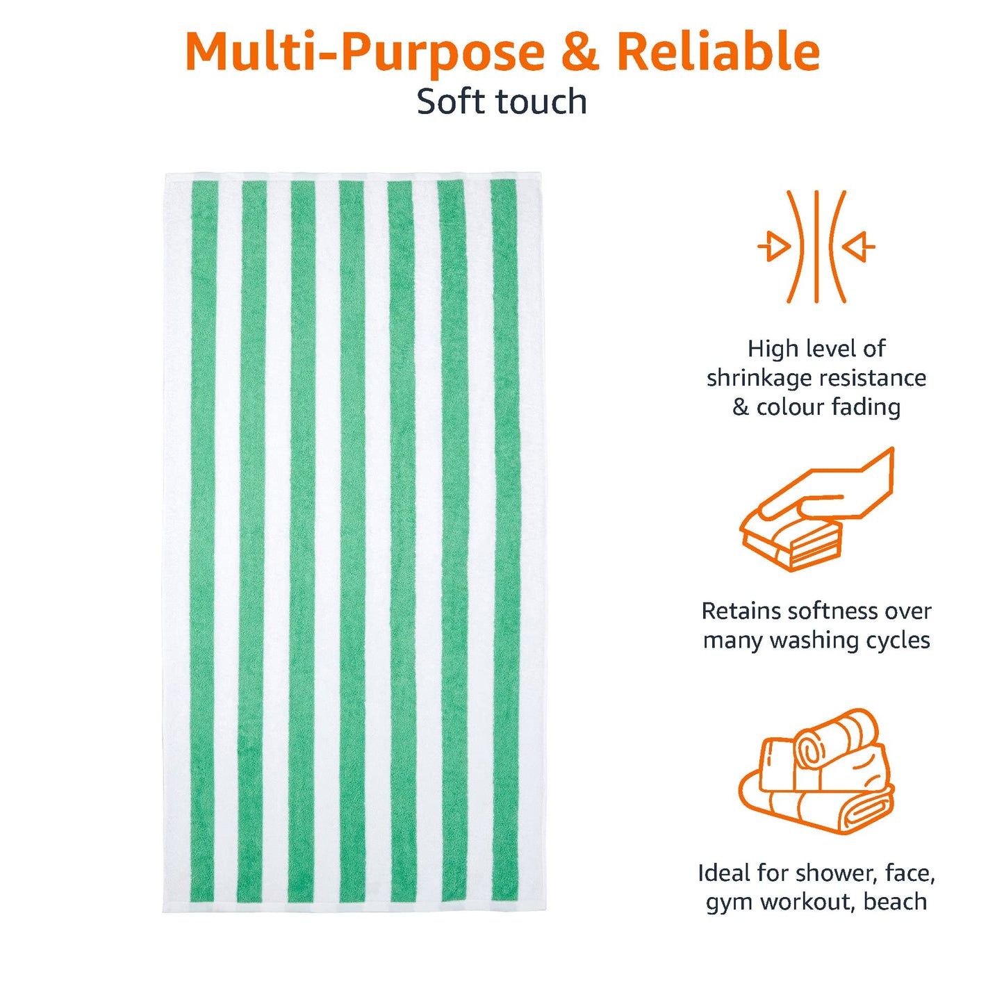 Amazon Basics Cabana Stripe Beach Towel - Pack of 2, Green