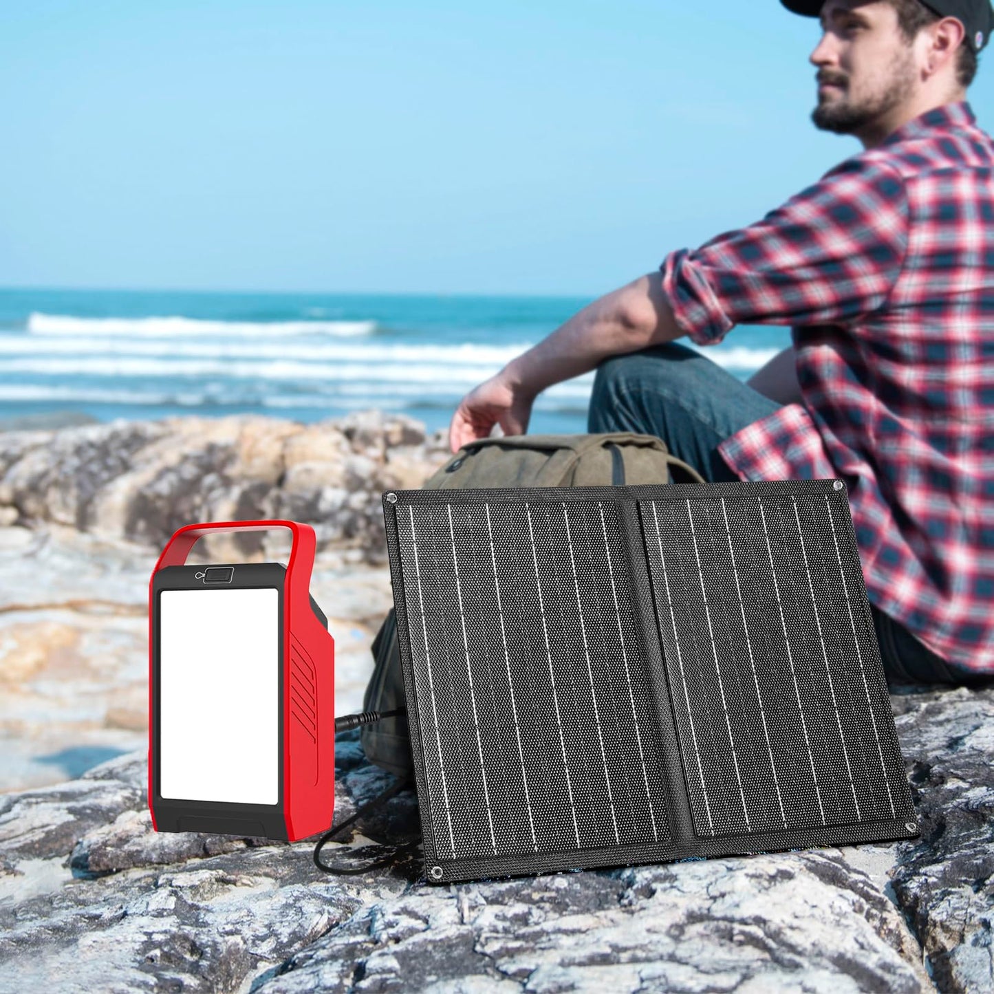 Takki 120W Peak Solar Generator Portable Power Station with Panels 21W Included, 99Wh Solar Power Bank Charger AC Outlet for Camping Emergency Outdoor Tent