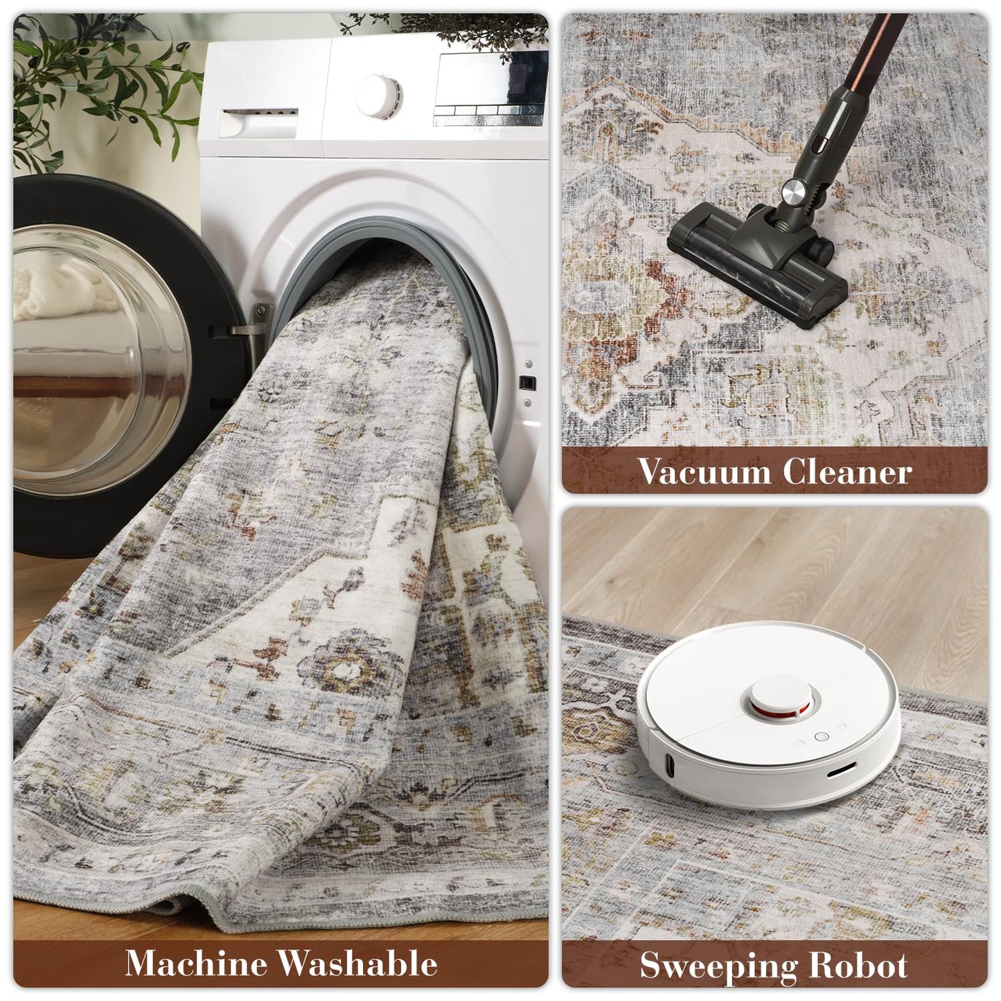 Montvoo-Area Rug 5X7 Rugs for Living Room-Grey Machine Washable Rug-Soft Living Room Rug-Vintage Non Slip Carpet-Rugs for Bedrooms Dining Room Living Room Office