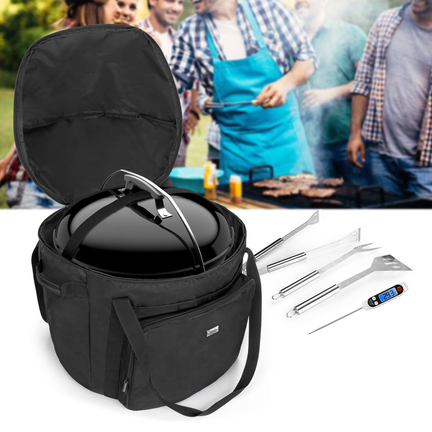 SAMDEW Portable Grill Carry Bag Compatible with Weber Jumbo Joe 18 Inch Charcoal Grill, Grill Cover Compatible with Jumbo Joe 18 in Portable Grill, with Pocket and Handle, Bag Only (Patented Design)