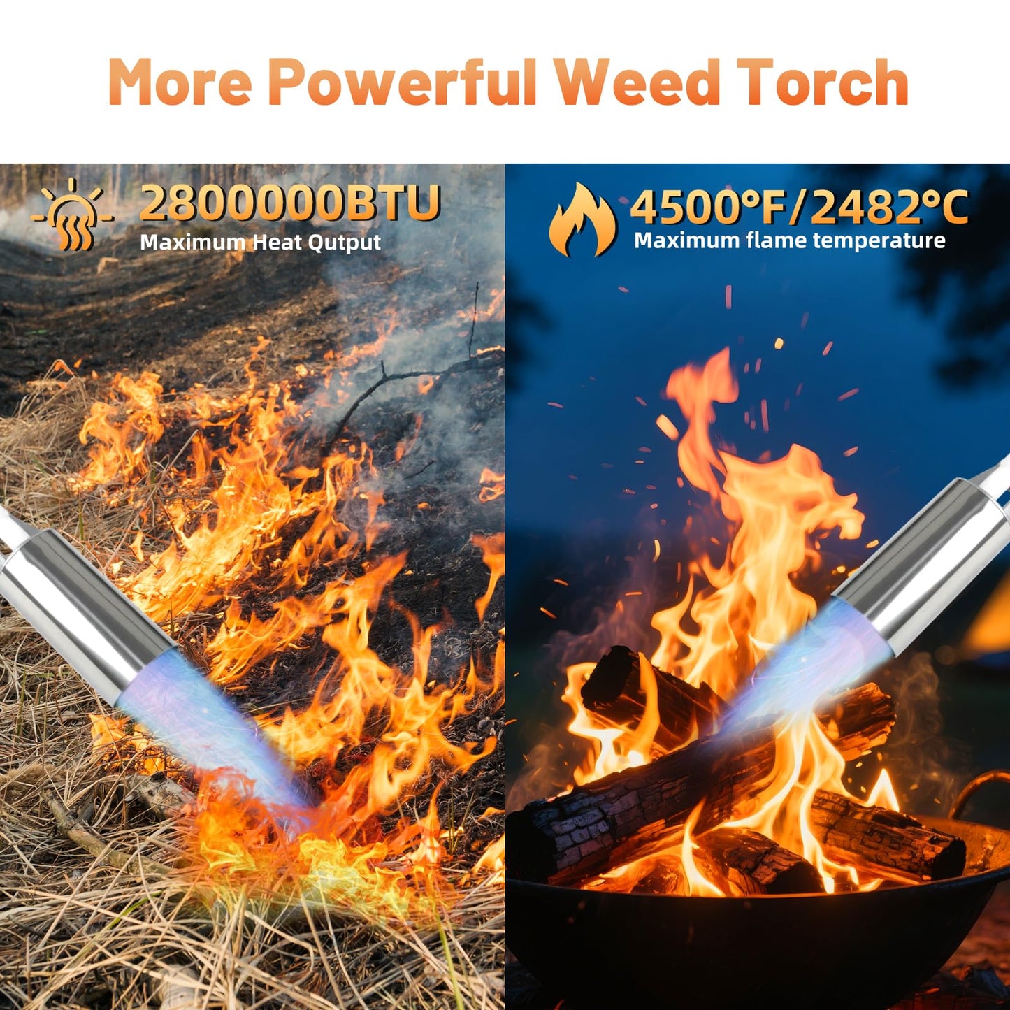 Gusil Propane Weed Torch,2,800,000 BTU Weed Burner Torch with 14FT Hose, Extended Detachable Blow Torch with self-igniter and Turbo Trigger, for Weeding,Roofing,Melting Snow,Road Paint Removing