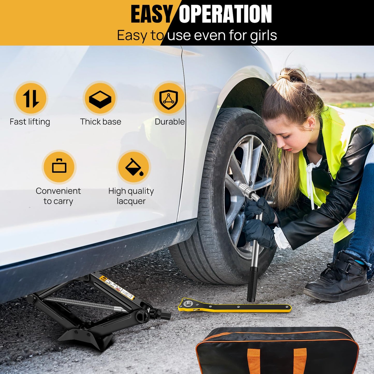 2 Tons (4409 lbs) Scissor Car Jack Kit, Universal Car Emergency with Lug Wrench & Ratchet, Portable Tire Change Perfect for Auto, SUV, MPV Tire Changes & Repairs, Heavy Duty Material
