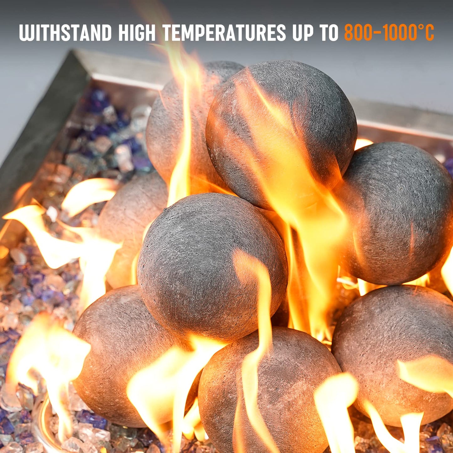 Stanbroil Ceramic Fire Balls - 4” Round Fire Stones for Fire Pit Fire Bowl and Fireplace - Set of 12, Gray