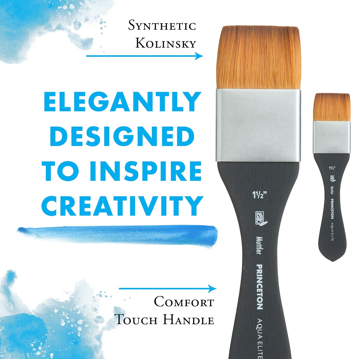 Princeton Aqua Elite NextGen Artist Brush, Series 4850 Synthetic Kolinsky Sable for Watercolor, Mottler, Size 1.5