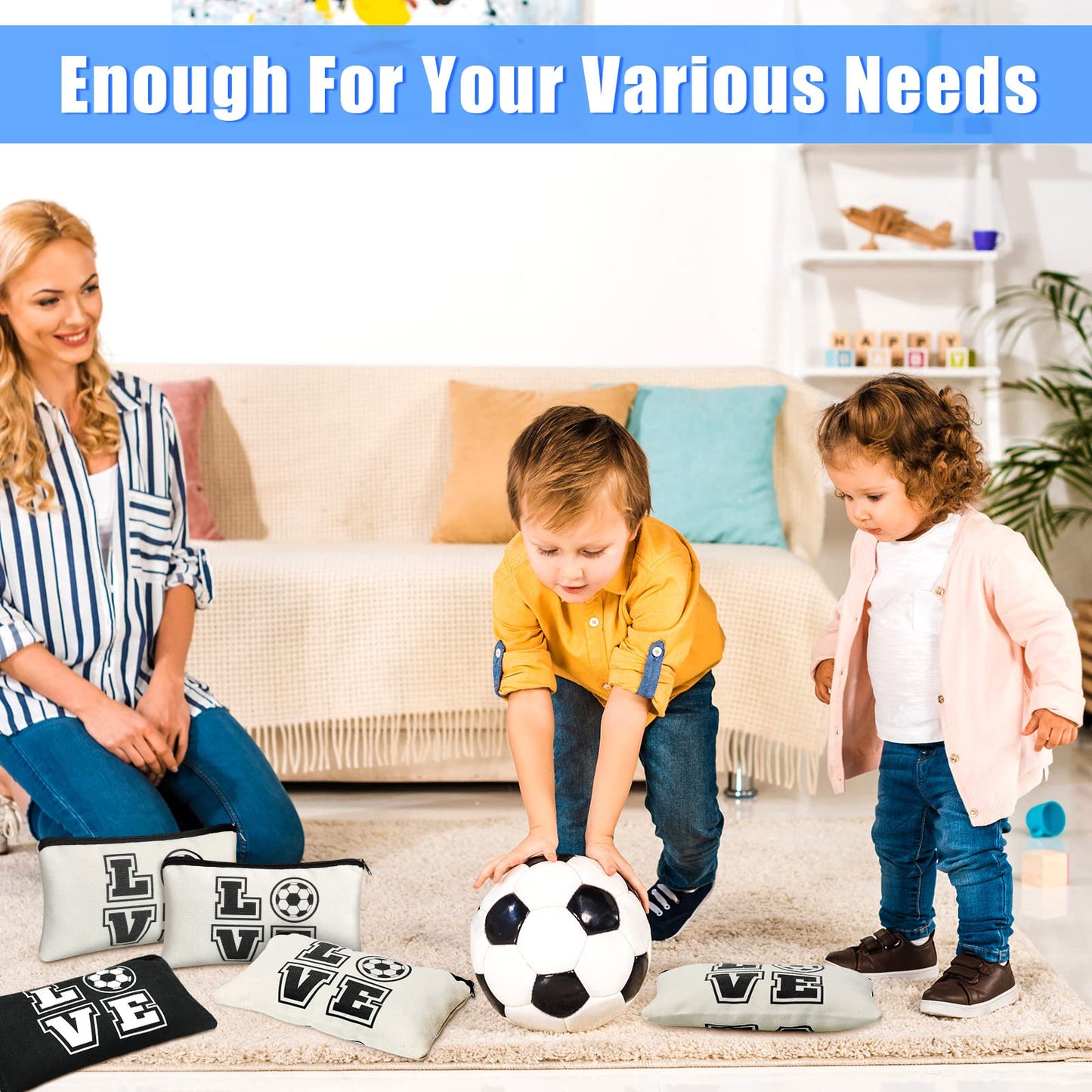 20 Pieces Soccer Makeup Bag Gifts Soccer Cosmetic Travel Bag with Words Toiletry Zipper Pouch Portable for Women Football Lover Players Team Accessories