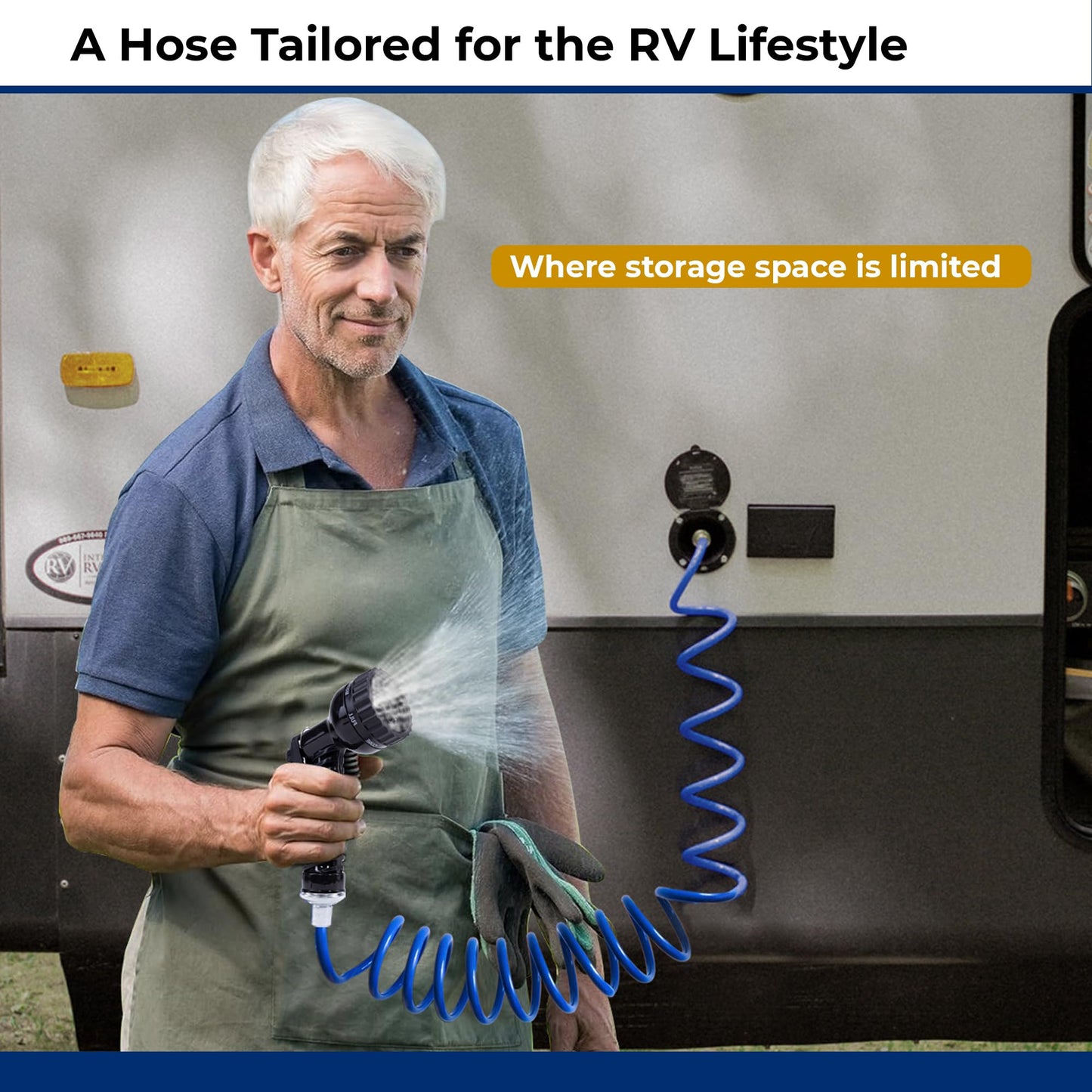 Plastair SpringHose RV Water Hose 3/8 in by 25-Foot Polyurethane RV Drinking Water Hose Safe - Premium and Lightweight Coiled Hose with Quick-Connect Male Adapter Plug, Made in Canada, Blue