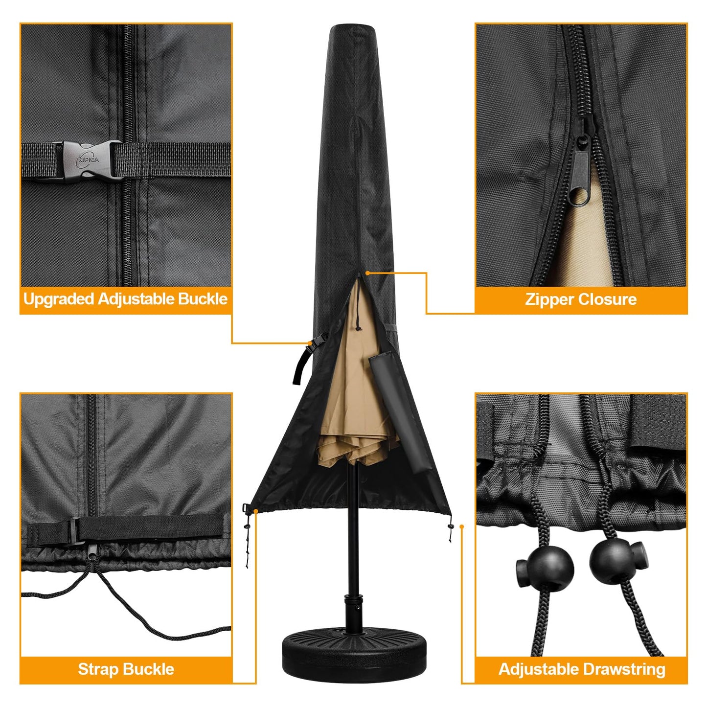 Kipiea Patio Umbrella Cover for 9'-13' Cantilever Umbrella, Upgraded 500D Heavy Duty Outdoor Umbrella Covers with Support Pole and Zipper