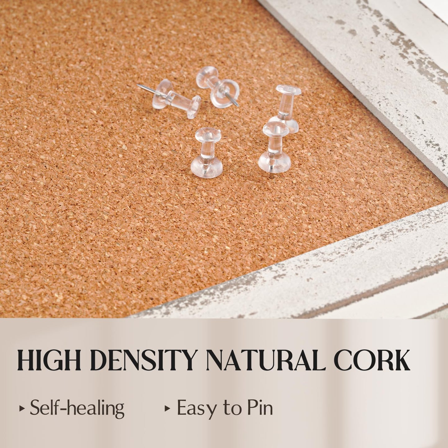 QUEENLINK Cork Bulletin Board, 36" x 24" Corkboard with Natural Wood Frame, Vision Board and Decorative Hanging Pin Board