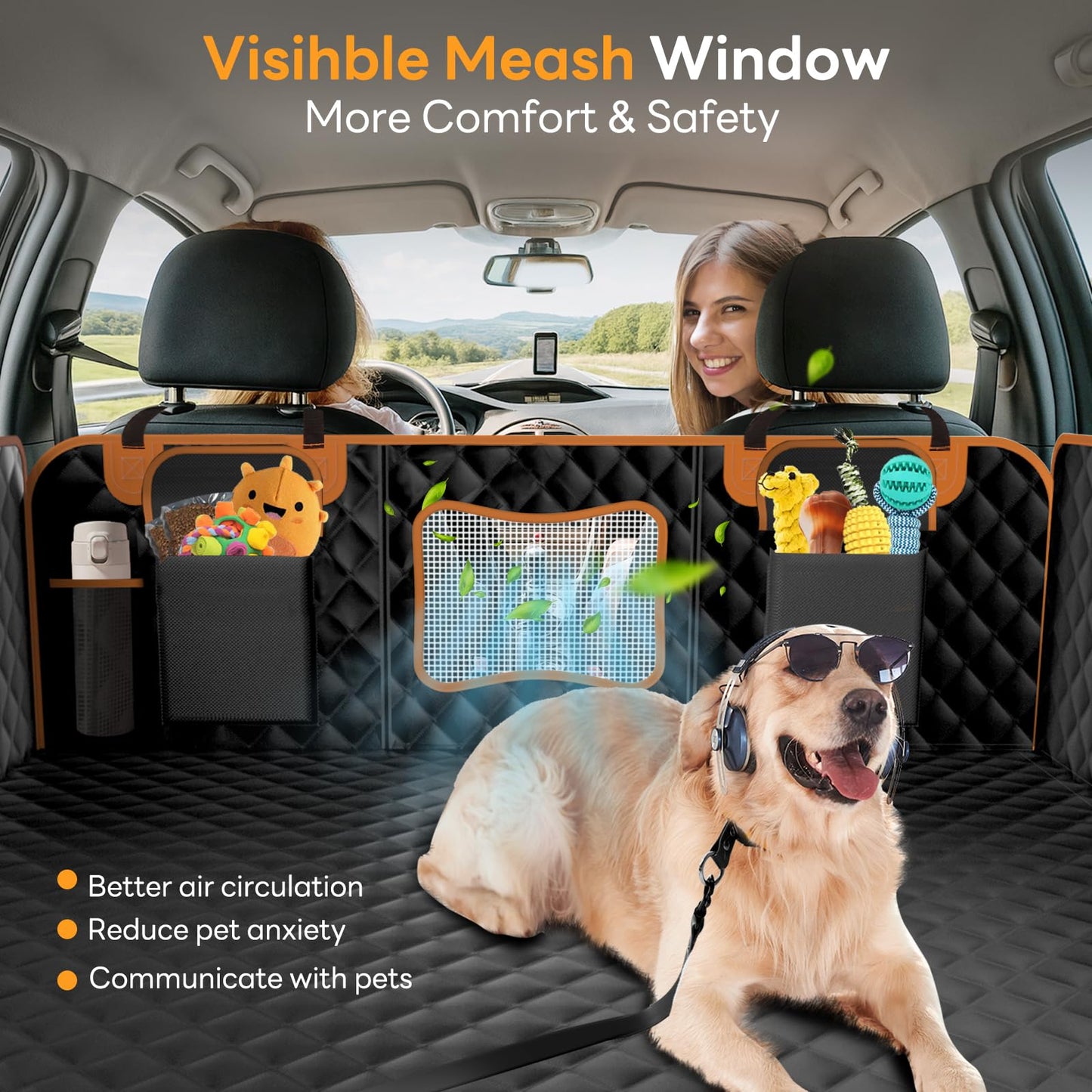Chioratree Back Seat Extender for Dogs - Hard Bottom,Waterproof Dog Car Seat Cover for Back Seat Holds 450 lbs - Detachable, Scratch-Proof and Anti-Slip Dog Hammock for Cars, SUVs and Trucks,Black