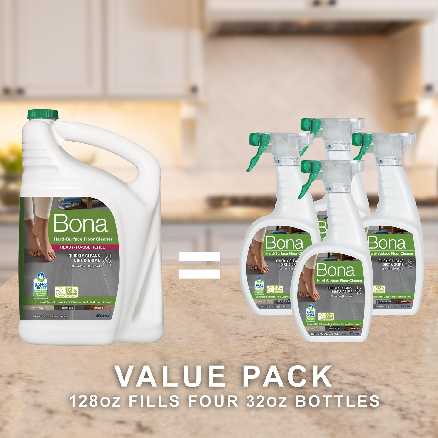 Bona Stone, Tile & Laminate Floor Cleaner Refill, 128 oz, Clear