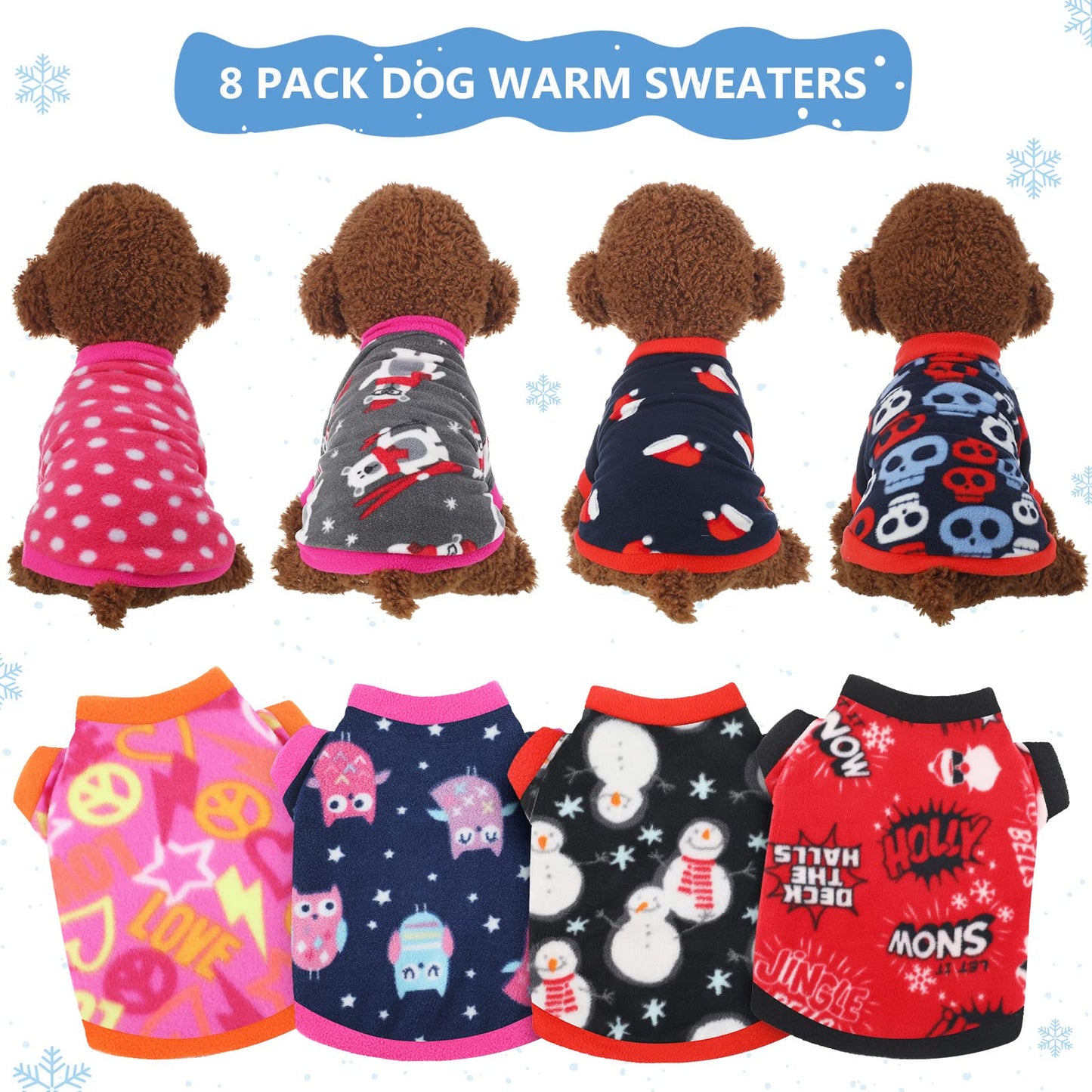 Weewooday 8 Pieces Dog Sweaters Winter Chihuahua Clothes Outfits Puppy Sweater Dog Warm Shirt Puppy Clothes for Winter Colorful Thickening Pajamas for Pets Pup Cat, Medium