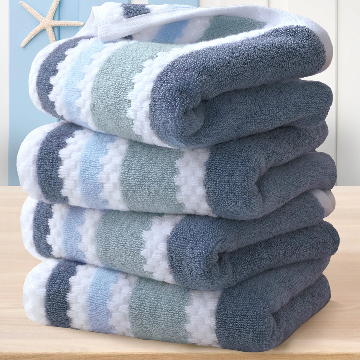 Waffle Hand Towels, 4PC 16"x27" - Cotton Polyester Blend | Quick Dry | Absorbent | Lightweight | Thick | Soft | 540GSM, Striped Hand Towel, Durable Towel for Bathroom, Blue Gray Stripe & White Checker