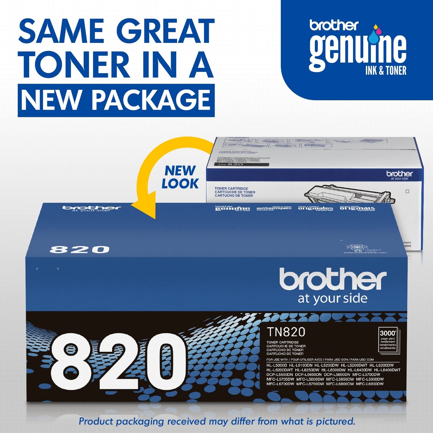 Brother original TN820 Standard Yield Black Toner Cartridge, original toner replacement cartridges, for Brother laser printers HL-L5000D, HL-L6200DW, HL-L6400DW, MFC-L5700DW, MFC-L5800DW and more