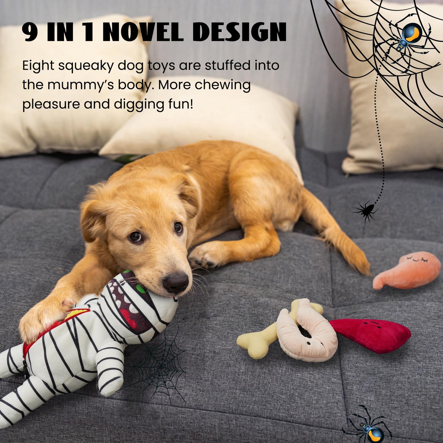 Funny Plush Squeaky Dog Toys: 9-in-1 Stuffed Chew Toys for Small Medium Dogs with Durable Soft Fabric, Puppy Chew Toys for Teething, Indoor Interactive Pet Supplies for Boredom and Stimulating