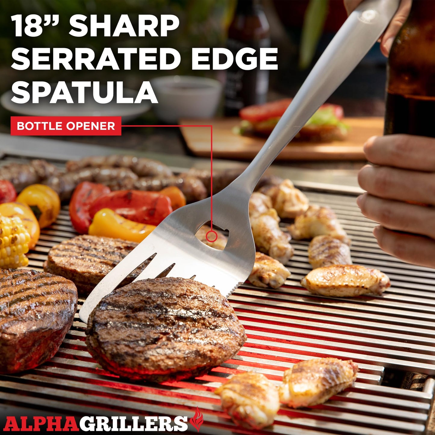 Alpha Grillers Grilling Accessories - BBQ Accessories Grill Gifts for Men Dad Him Husband Son Boyfriend Birthday - Barbecue Grilling Tools Utensils Set with Spatula, Fork, Brush, Tongs Kit
