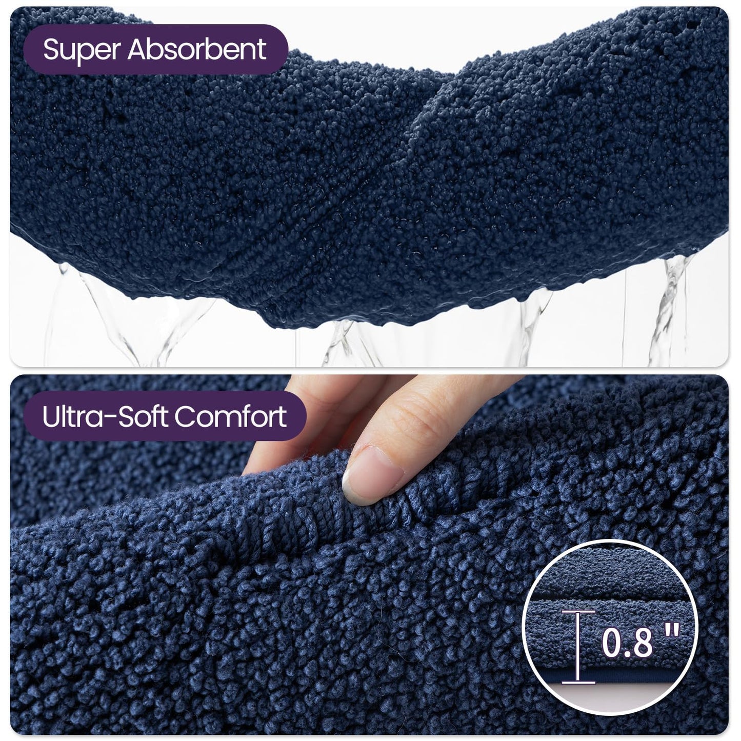 DEXI Bath Mat Non Slip, 24x36 Absorbent Microfiber Soft Bathroom Rug, Machine Washable Carpet for Shower Floor Bathmat Decor, Navy